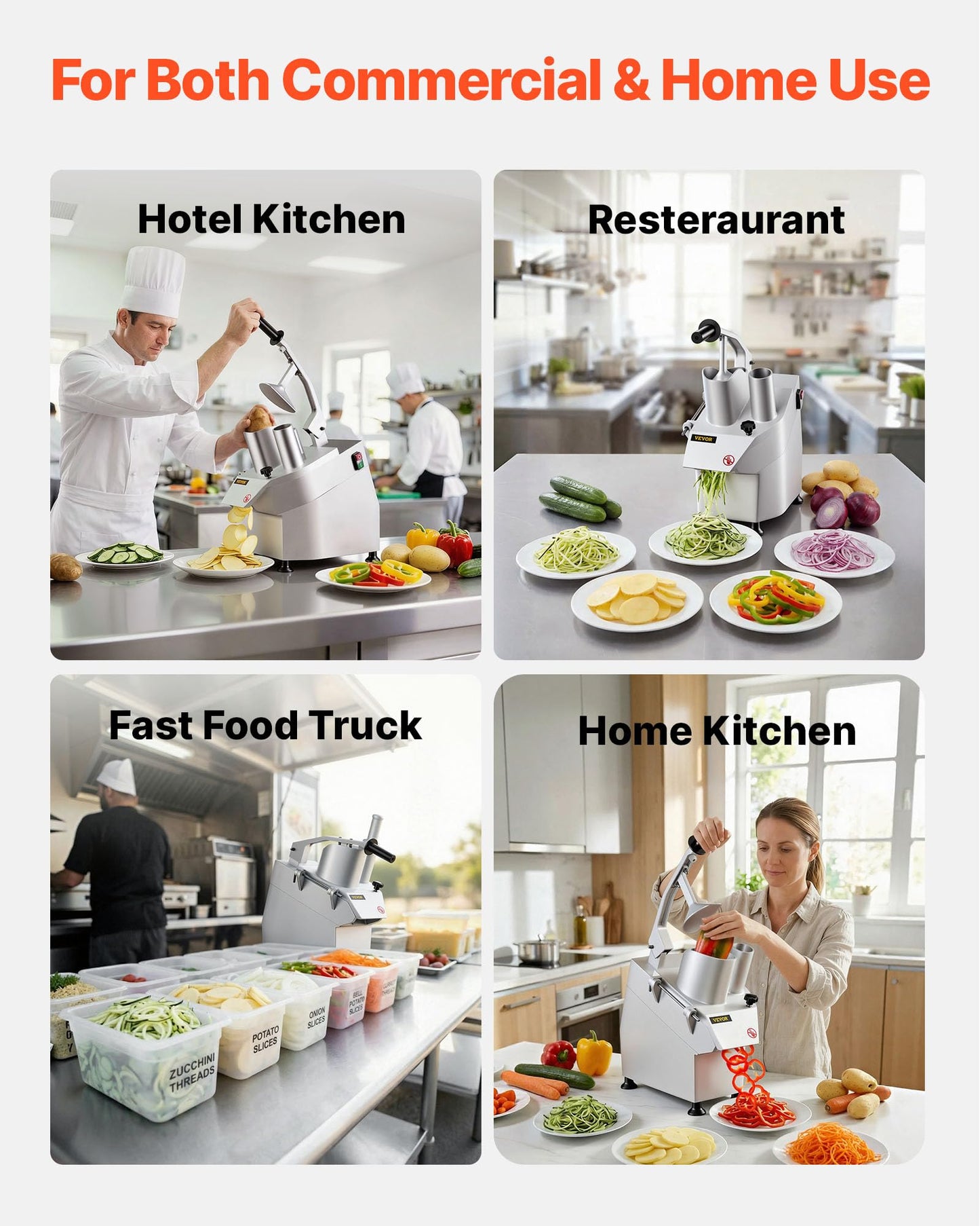 VEVOR Commercial Food Processor 2 Feeding Holes, 550W Electric Vegetable Slicer 1600 RPM, Stainless Steel Vegetable Processor Detachable 6-blades, 3mm/4mm/7mm Shred, 2mm/4mm Slice