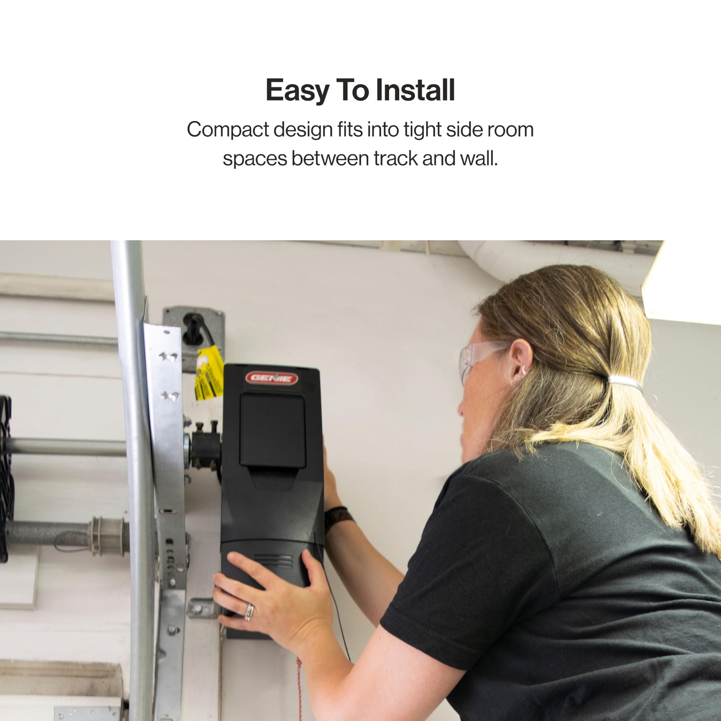 Genie B6172H Wall Mount Smart Garage Door Opener, DC Motor Lifts up to 14ft high 850lbs, Black