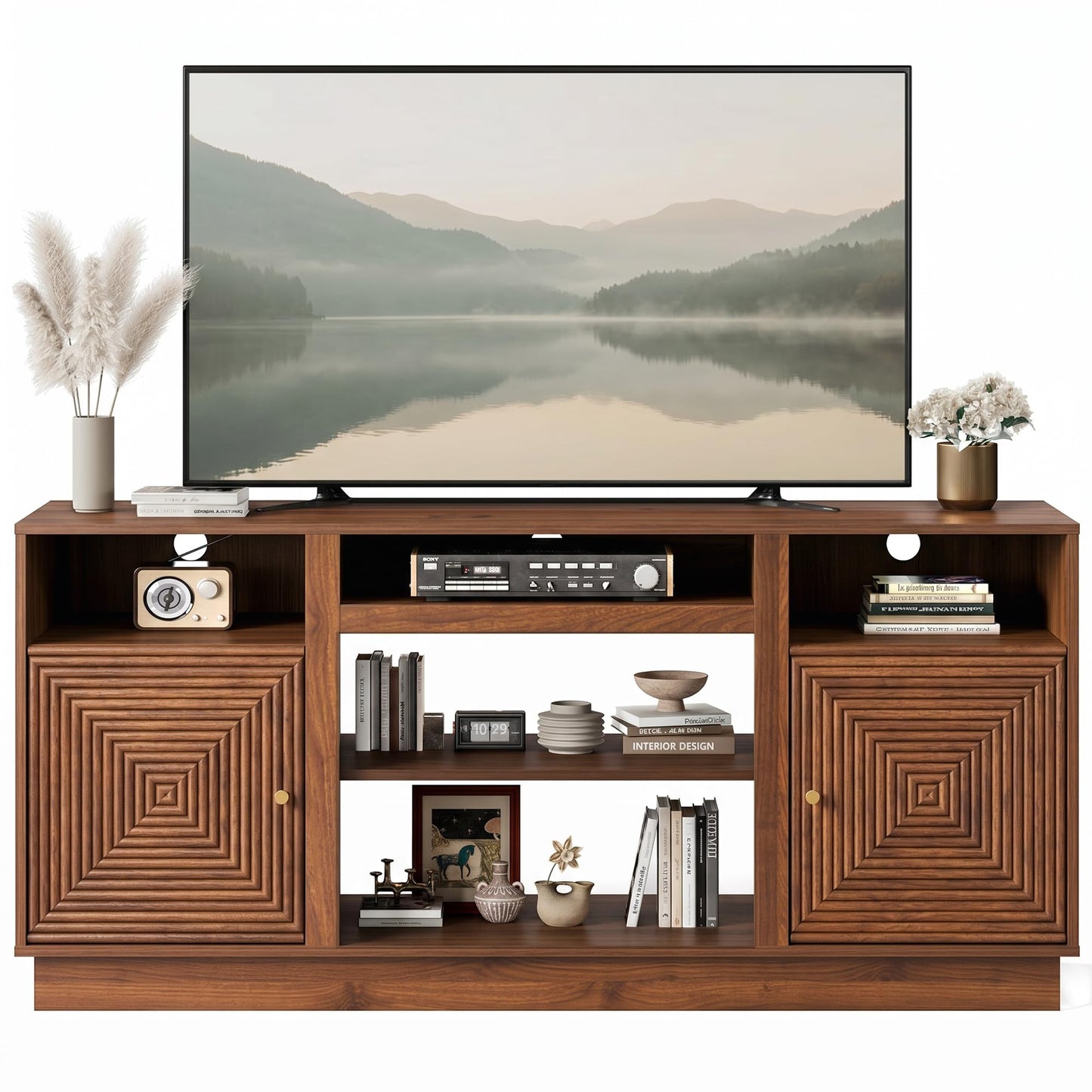 RoyalCraft TV Stand, Farmhouse Entertainment Center with Storage and Adjustable Shelves, Wood Tall TV Console for Living Room, Bedroom