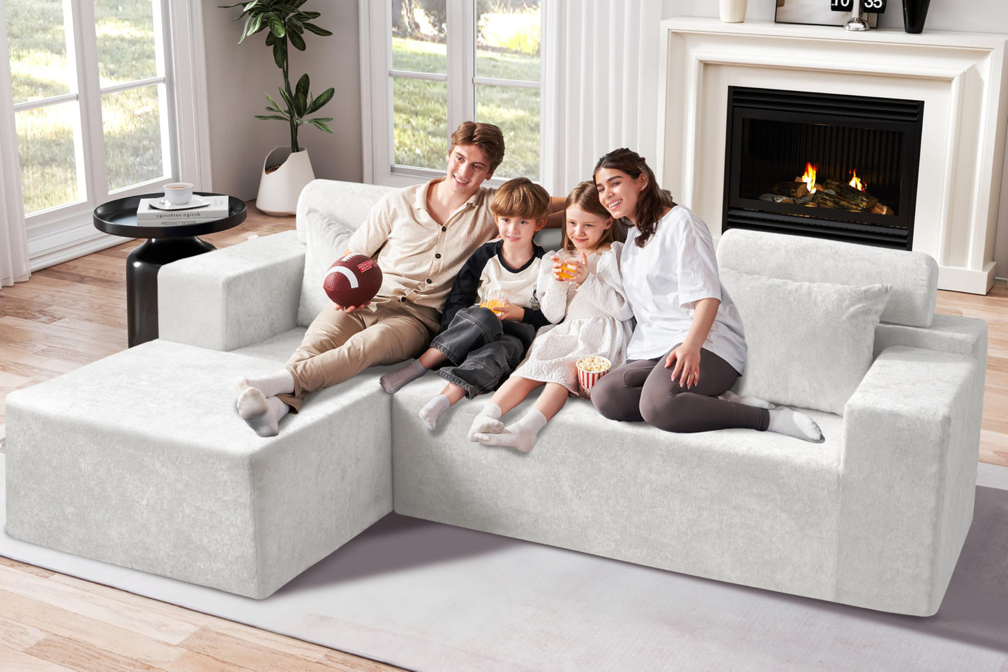 Homguava Modular Sectional Couches for Living Room, Cloud Couch with L-Shape Chaise,Comfy Sofa Living Room Couch with Deep Seat,No Assembly L Couch,Luxury Distressed Velvet(Begie,L)