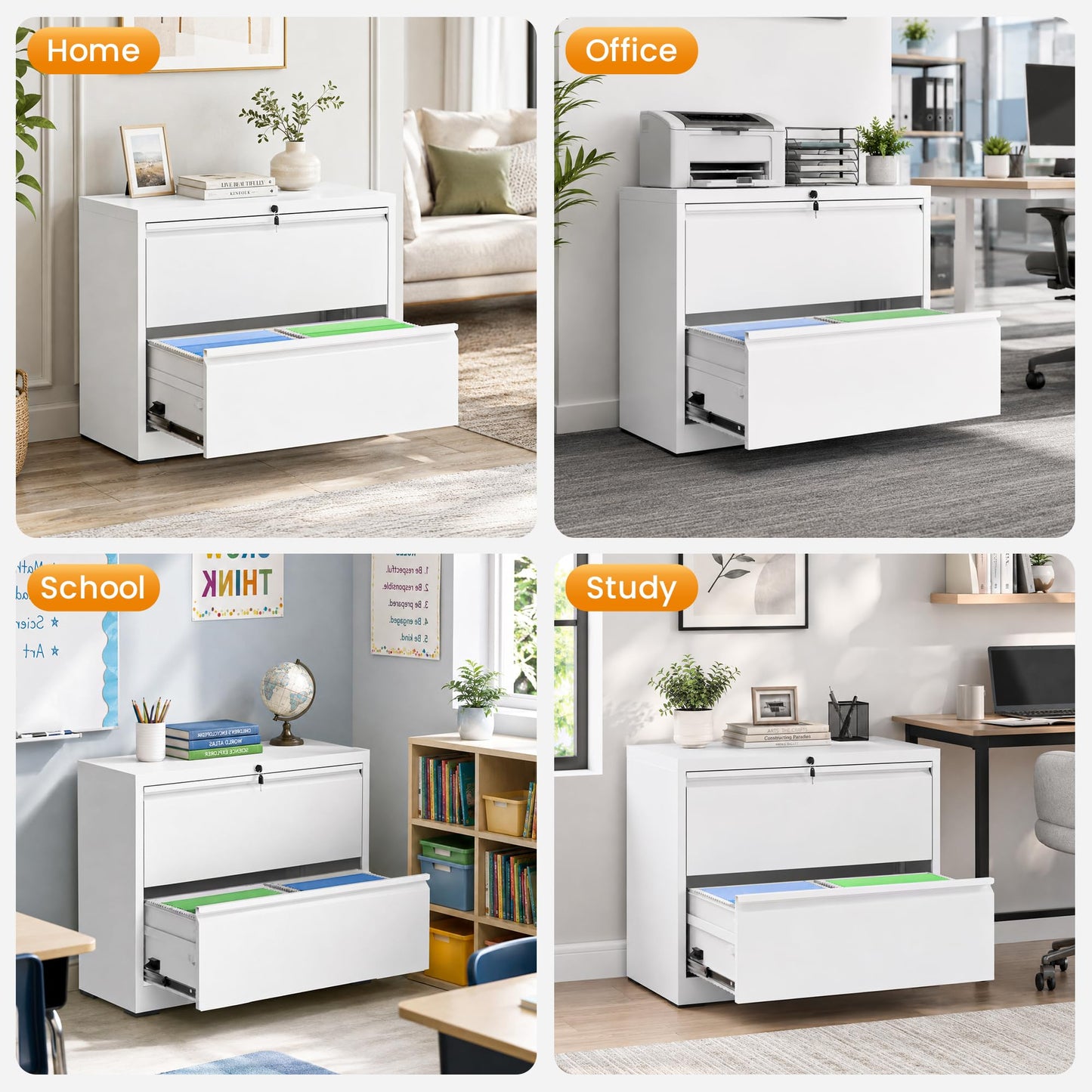 2 Drawer Lateral File Cabinet with Lock, Metal File Cabinets for Home Office, Office Furniture for Organization Hanging Legal/Letter/A4, Metal Filing Cabinet Storage Cabinet, Require Assembly, White