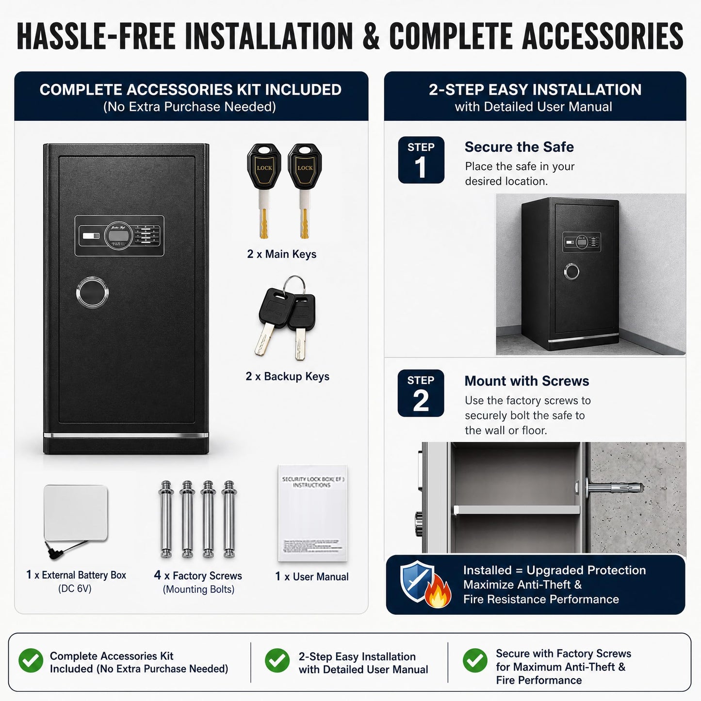 TOTOY 6.0 Cu Ft Heavy Duty Steel Fire Resistant Safe - Electronic Digital Combination Lock with Dual Key & Password – Visual LCD Large Safety Box, for Business Office Home Cash Documents Security