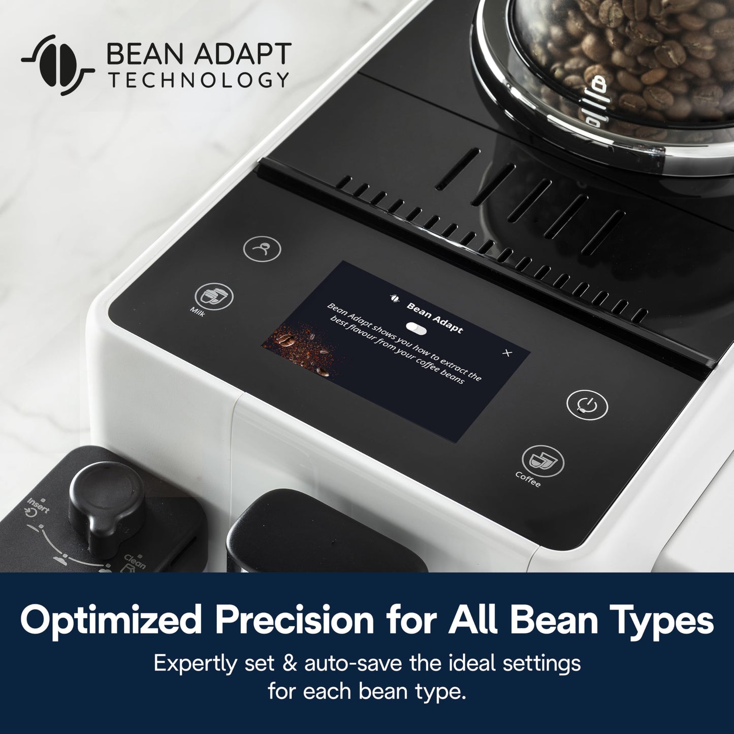 De'Longhi Rivelia Automatic Espresso Machine with Grinder & Milk Frother – All-in-One Coffee Maker, Hot & Iced Latte, Cappuccino, Bean Switch System, Burr Grinder, Compact Italian Design, White