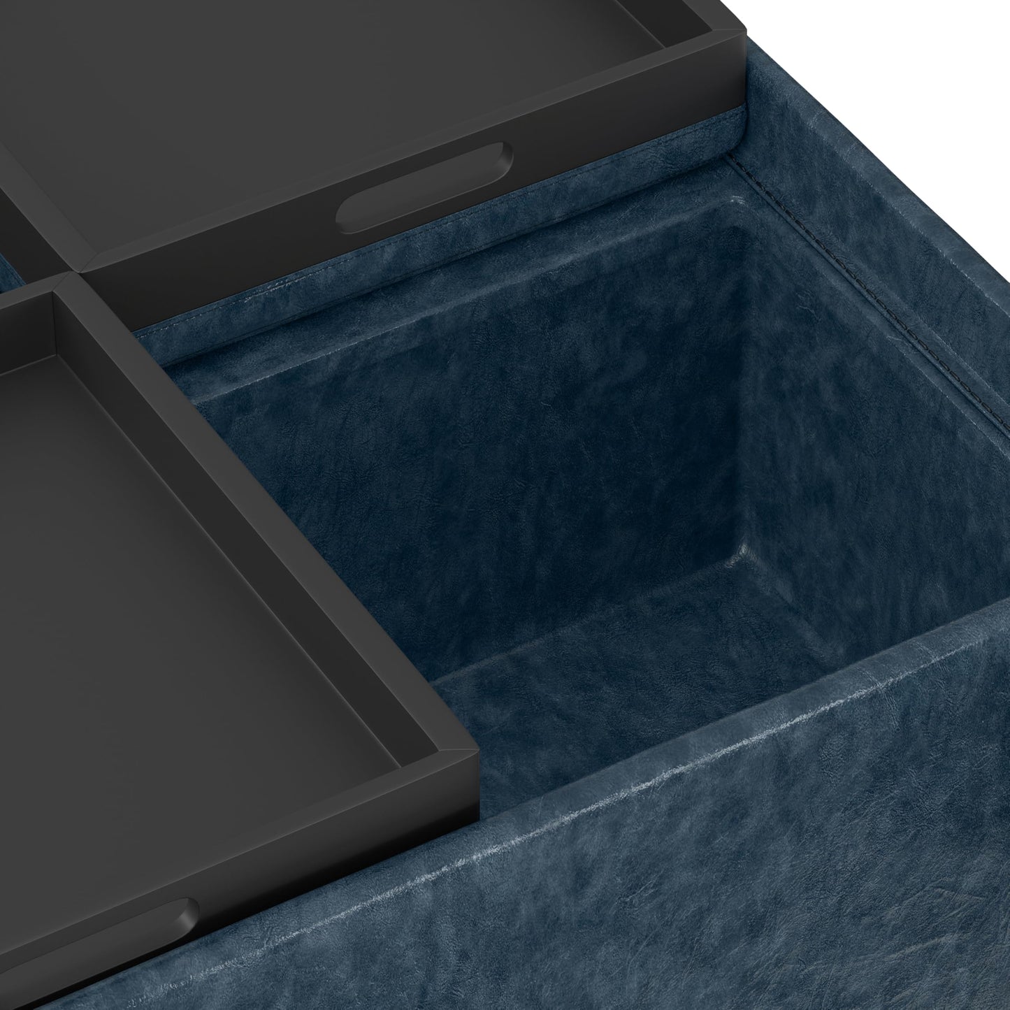 SIMPLIHOME Avalon 35 inch Wide Contemporary Square Coffee Table Storage Ottoman in Denim Blue Vegan Faux Leather, Assembled, For the Living Room and Bedroom
