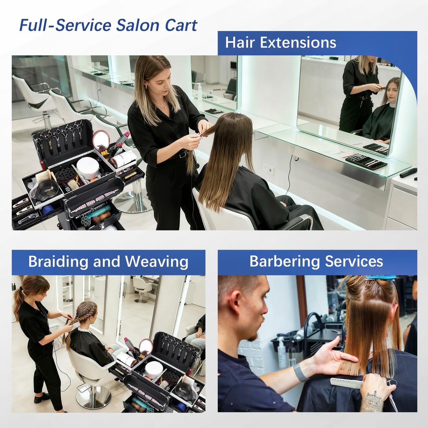 Yueieoun Salon Cart with 4 Drawers, Hair Stylist Cart with Wheels Portable Salon Station with Worktop Tray, Rolling Makeup Train Case Cosmetology Case for Barbering or Hairstyling Service