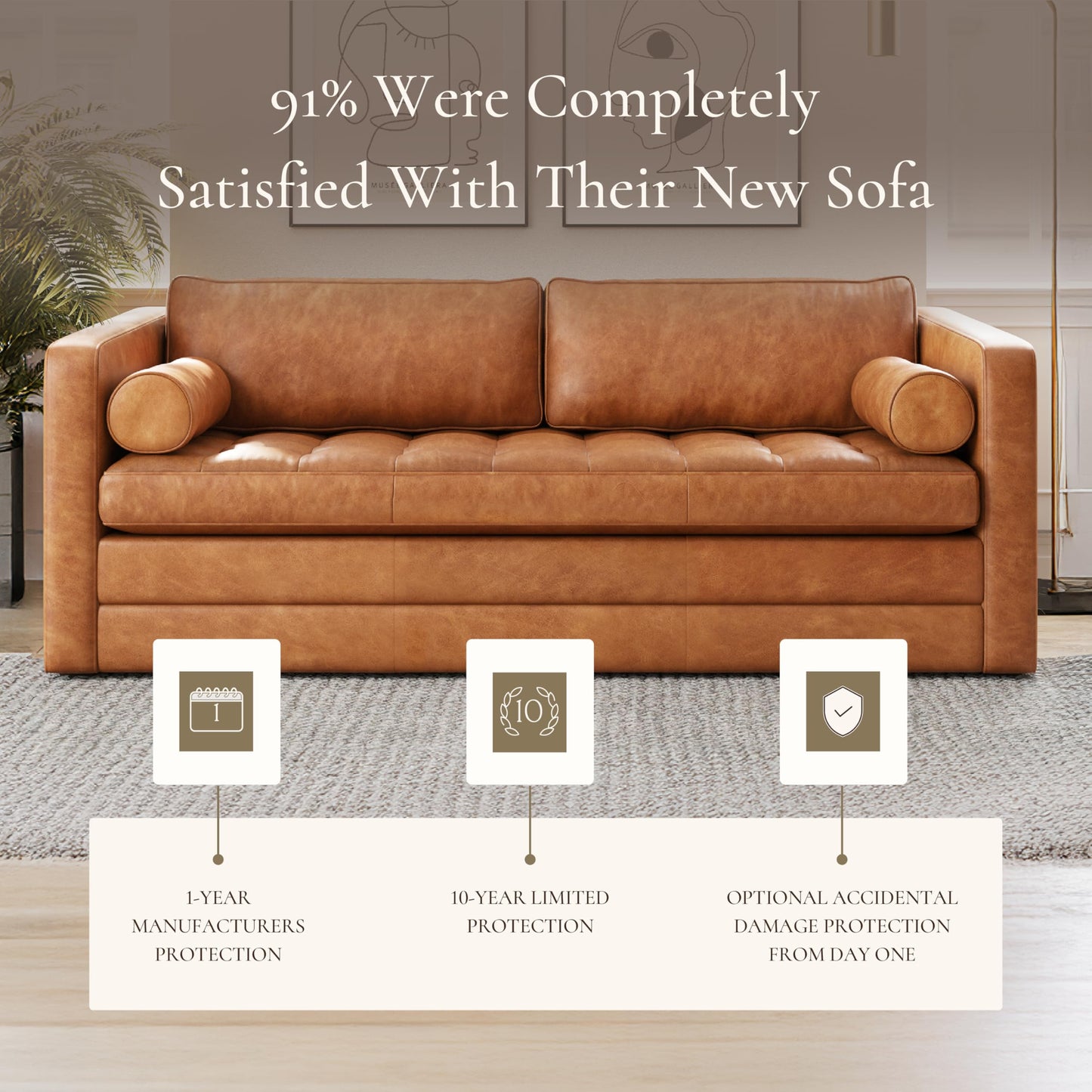 POLY & BARK Napa 82" Leather Pull‑Out Sleeper Sofa – Full‑Grain Italian Leather Upholstery,Tri‑Layer Mattress & Storage Console –Sophisticated Multi‑Functional Sofa Bed for Living Rooms & Guest Spaces
