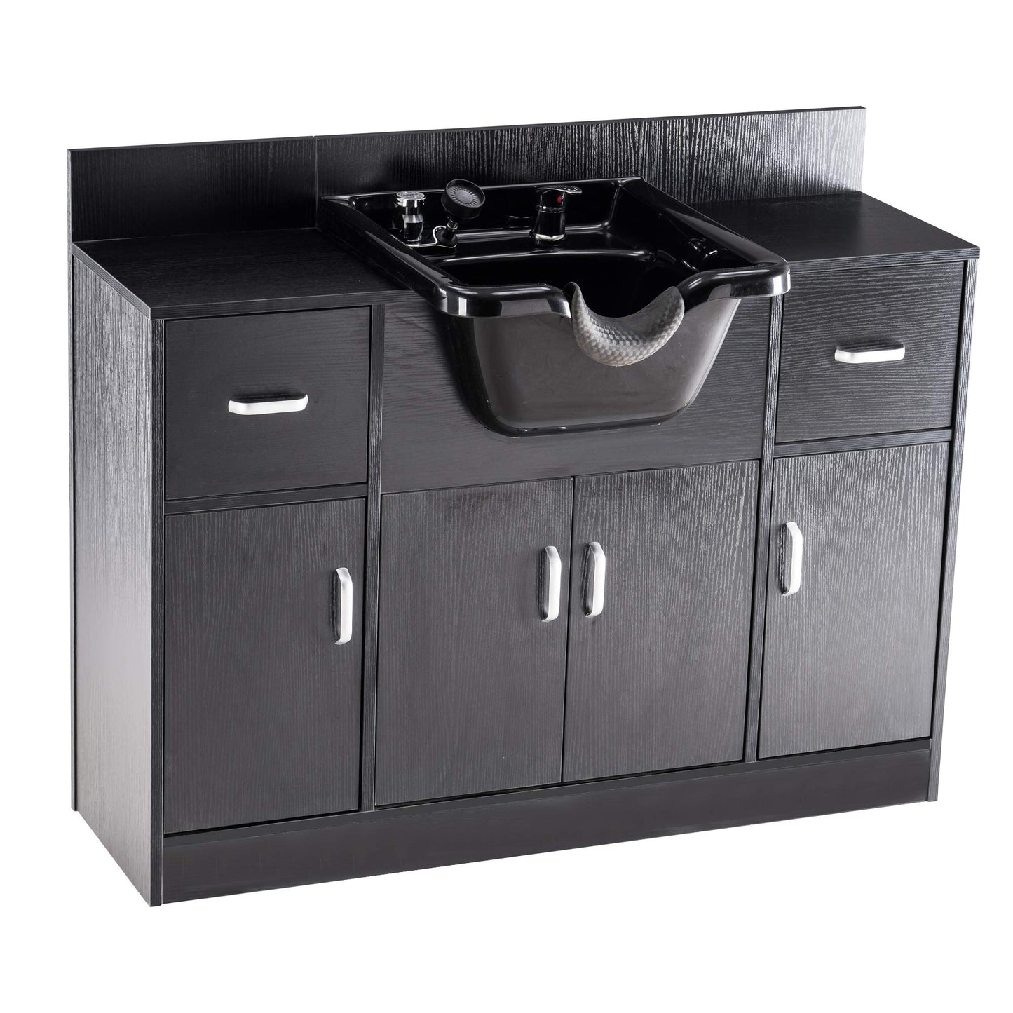 BarberPub Multi-Functional Backwash Sink Station with Shampoo Bowl for Hair Stylist, Salon Spa Beauty Cabinet with Faucet Sprayer, Barber Storage Equipment 45.3" x 14.1'' x 36.4" 7139