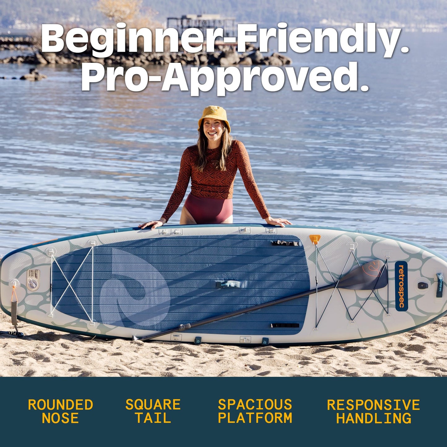 Retrospec Weekender Plus 10'6" Inflatable Paddle Board - Lake Essentials iSUP Bundle with Carrying Case, Adjustable Paddle, Pump & Fins - Stable Double-Layer PVC Design for All Skill Levels