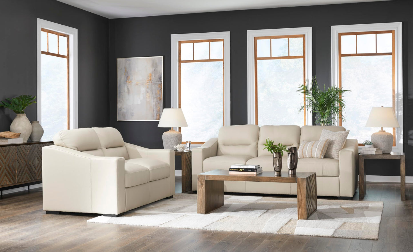 Signature Design by Ashley Treasure Trove Contemporary Leather Match Sofa, Beige