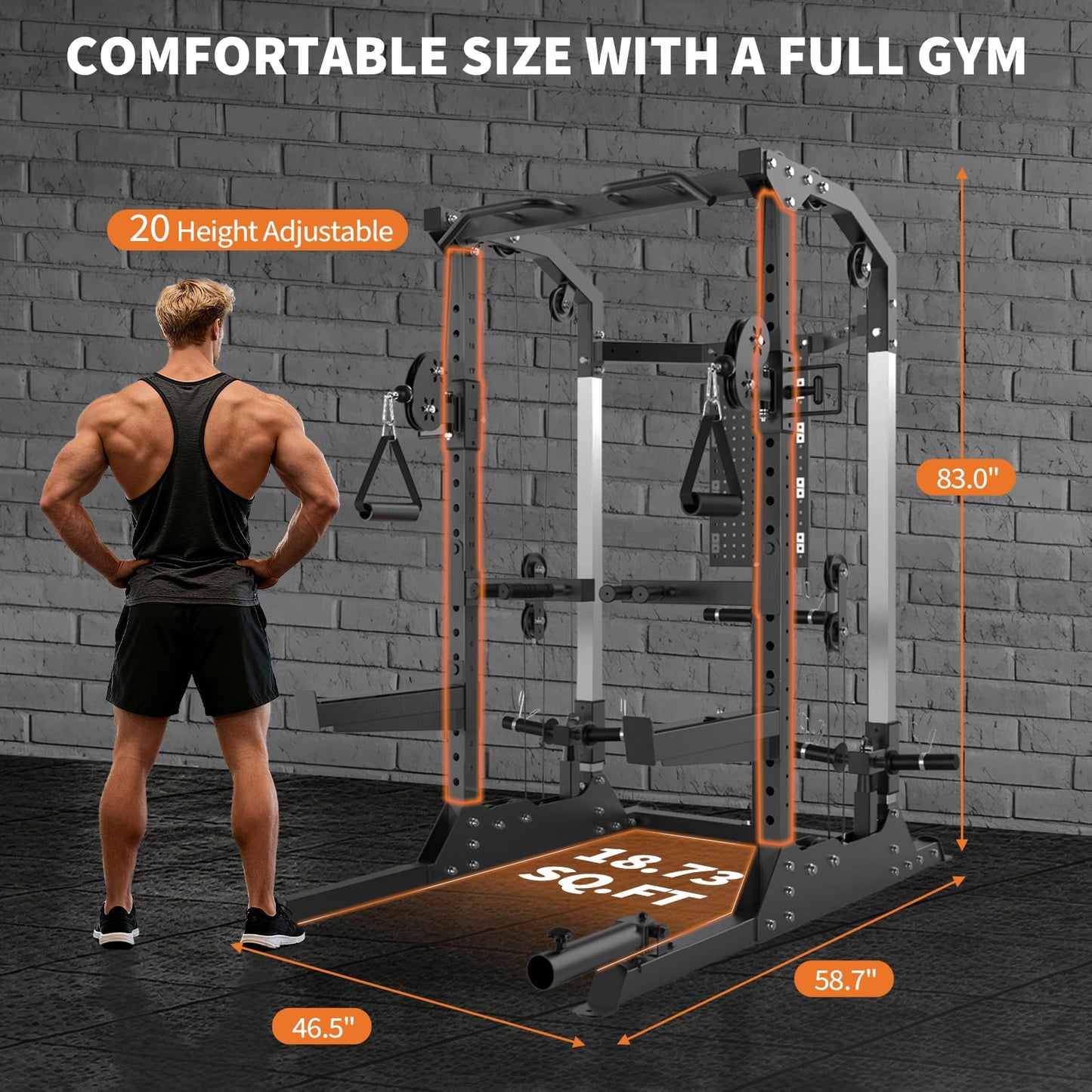 Power Cage, 2000LB Power Rack with Independent Dual Pulley System, Multi-Function Home Gym Workout Machine for Maximum Stability & Strength Training