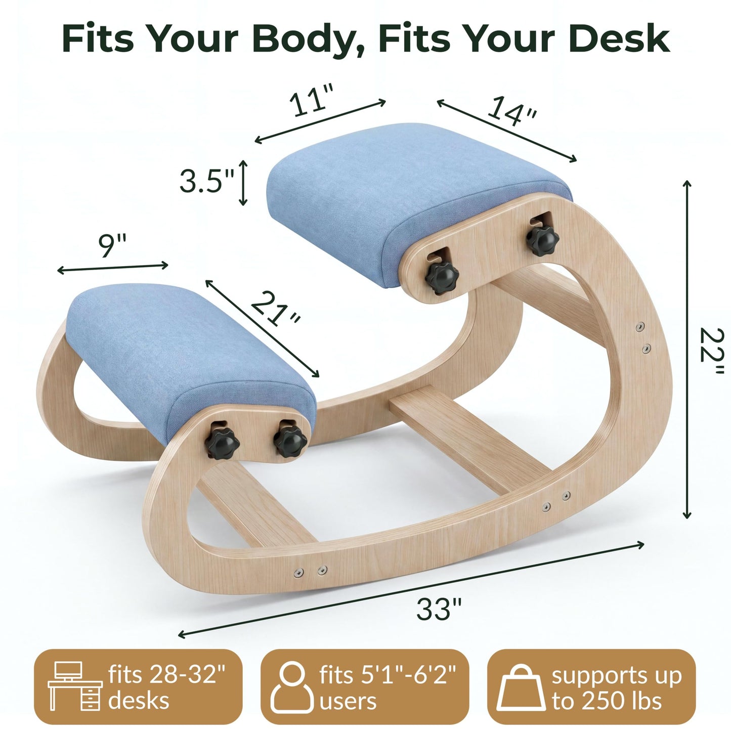 NYPOT Ergonomic Kneeling Chair with Adjustable Seats - Knee Chair for Posture Correction & Kneel Rocking Stool for Desk - Back Pain Relief for Home and Office, Supports 250 pounds - 5 Years Warranty