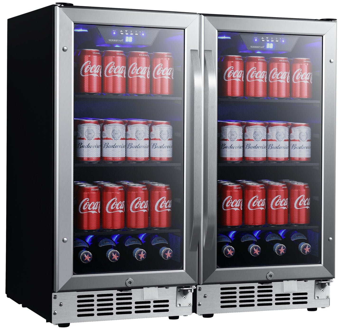 EdgeStar CBR902SGDUAL 30 Inch Wide 160 Can Built-In Side by Side Beverage Cooler with Blue LED Lighting
