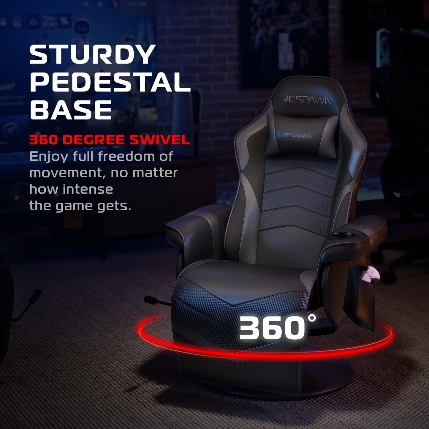 Respawn 900 Console Gaming Recliner with Footrest and Lumbar Support - Comfortable Ergonomic Gaming Chair with Headrest, No Wheels, Reclining, Heavy Duty, Racing Style Video Game Chairs - Gray