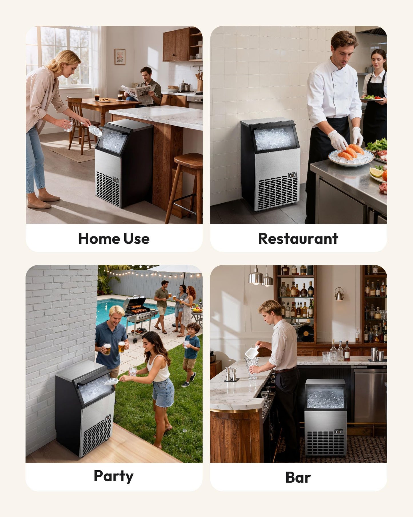 EUHOMY Commercial Ice Maker Machine - 100lbs Daily Production, 33lbs Ice Storage, Stainless Steel Freestanding & Under Counter Ice Maker, Ideal Ice Maker for Home/Bar/Restaurant/Outdoor Activities