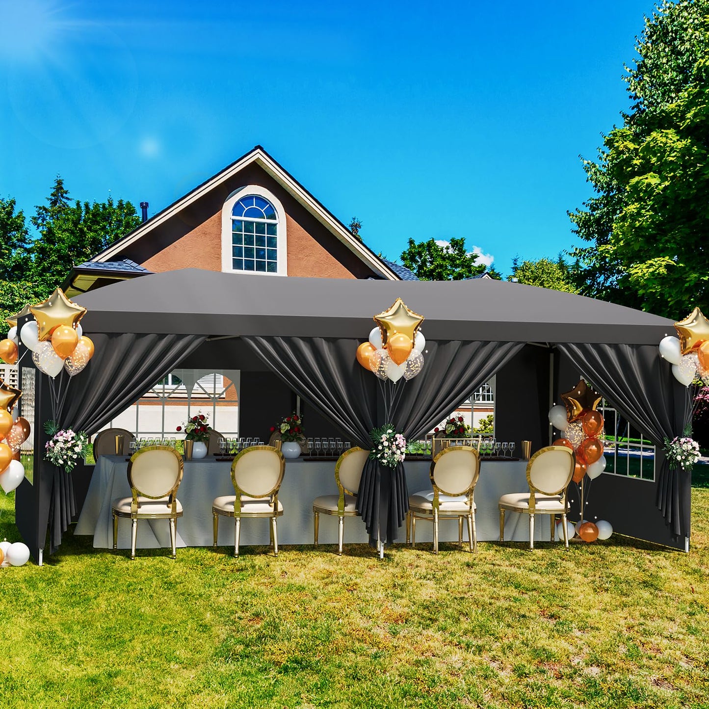 GarveeTech 10x20 FT Pop Up Canopy Tent with 6 Removable Sidewalls, Reinforced Waterproof Outdoor Gazebo, 3 Height Adjustable Party Tent for Wedding, Market, Backyard Events, Includes Carry Bag