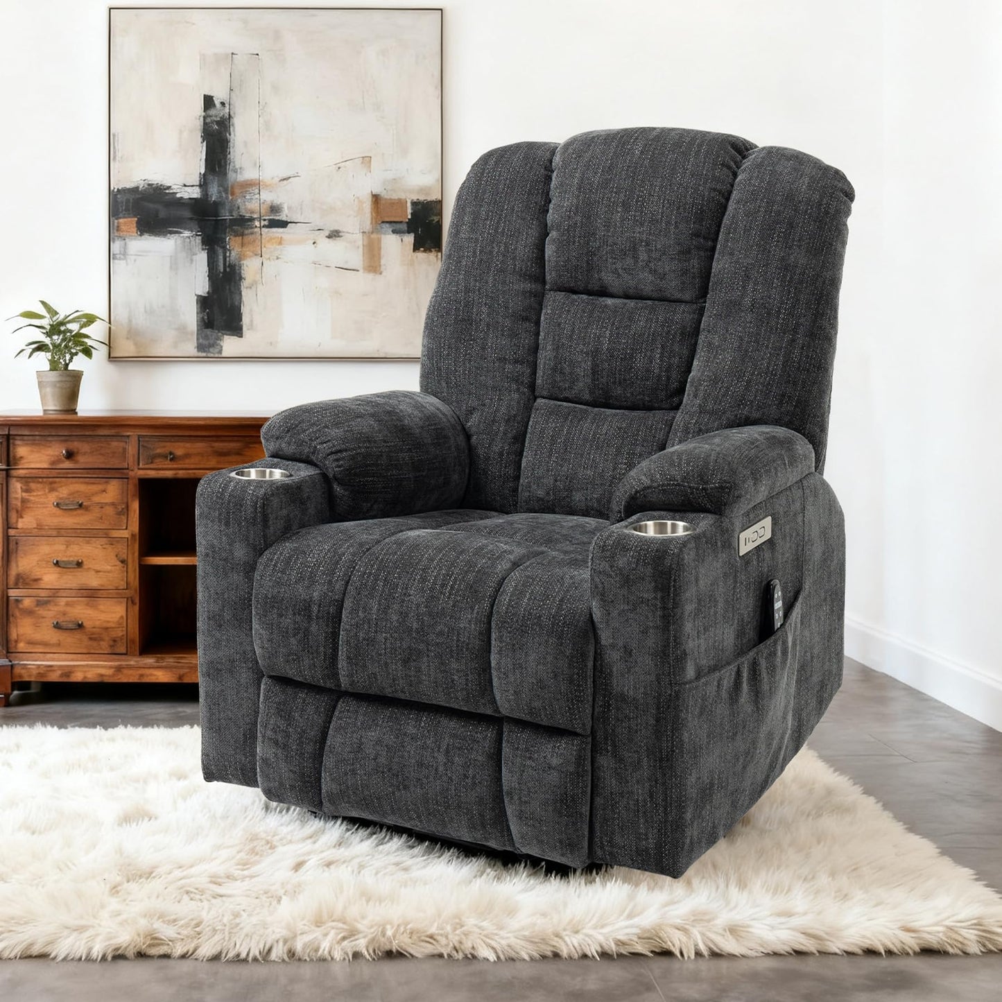 RHHVVR Power Lift Recliner Chair for Eldery, Chenille Electric Recliner Chairs with Massage and Heat, Remote Control Standing Assistance Lay Flat Recliner Sofa for Living Room Medium-Firm, Grey