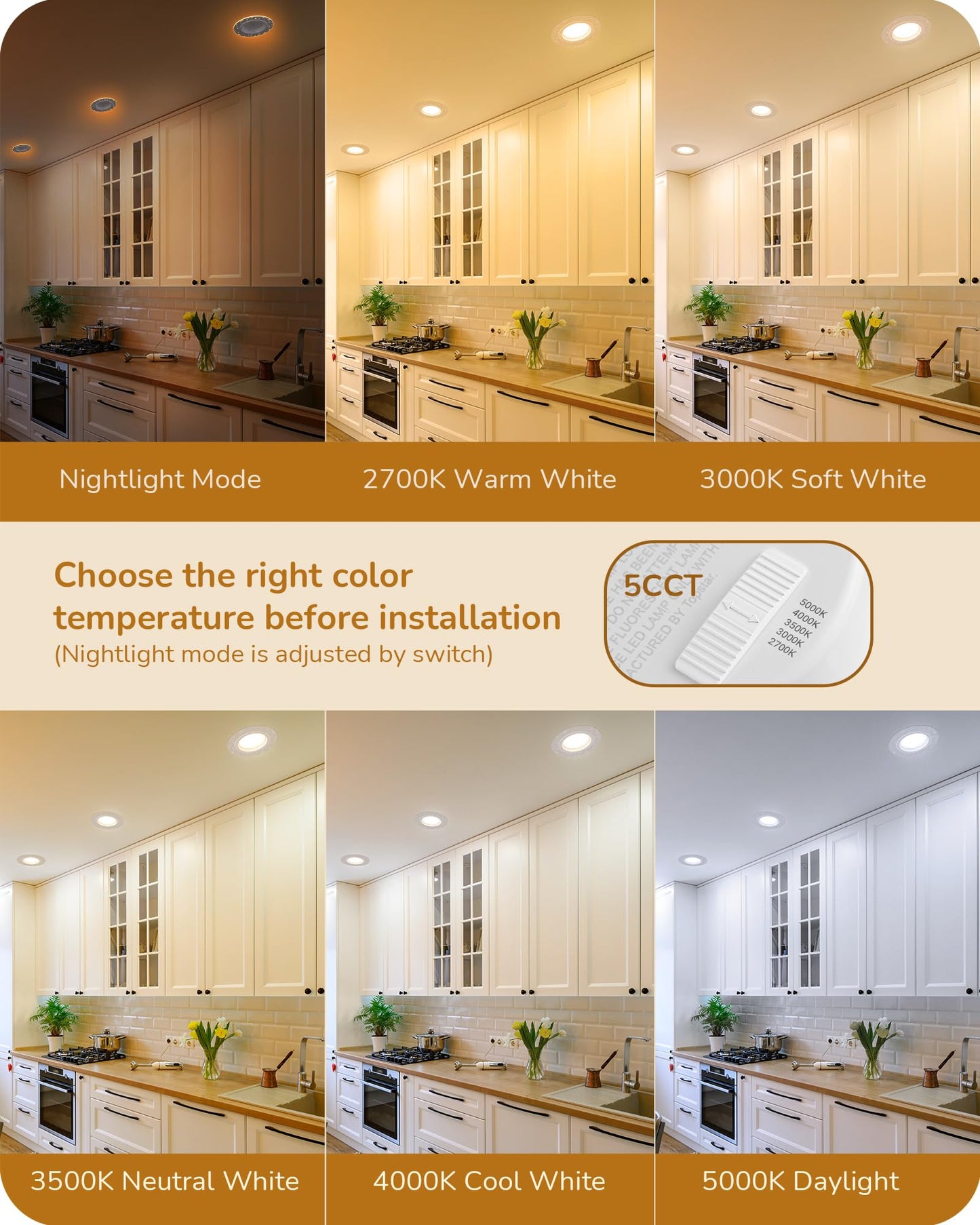 EDISHINE 12W 6 Inch Recessed LED Lights, 5CCT, CRI 90+, Aluminum, Model HCRL6ABC, 12 Pack