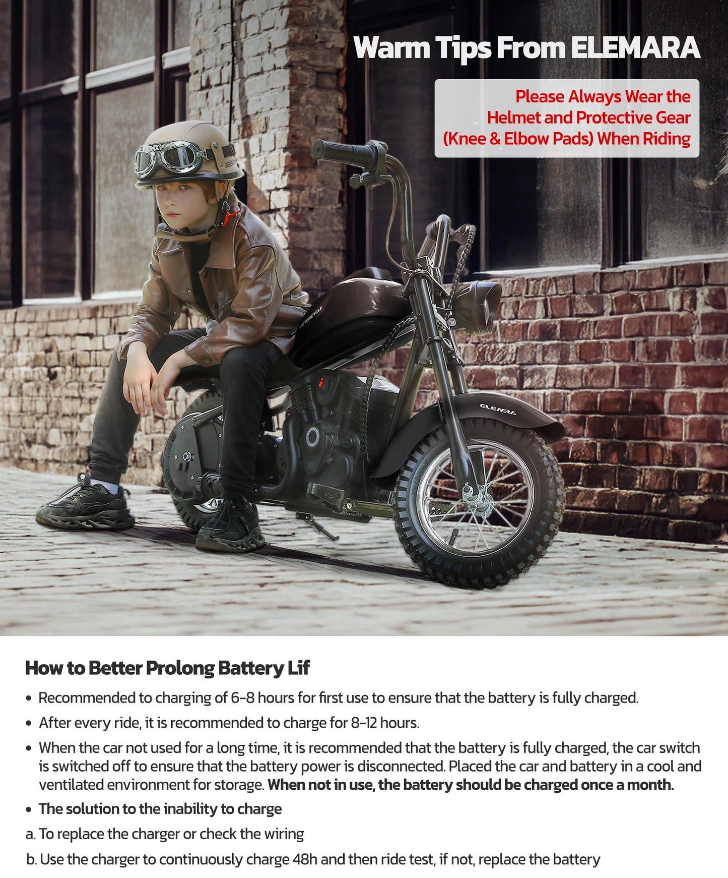 ELEMARA Electric Dirt Bike, 15 mph & 150lb Max, 24V Ride on Toy for Big Kids w/LED Lights & Power Display, Chain-Driven Motor, Twist-Grip Throttle, Shock Springs, Handbrake, 12" Air-Filled Tires-Dark