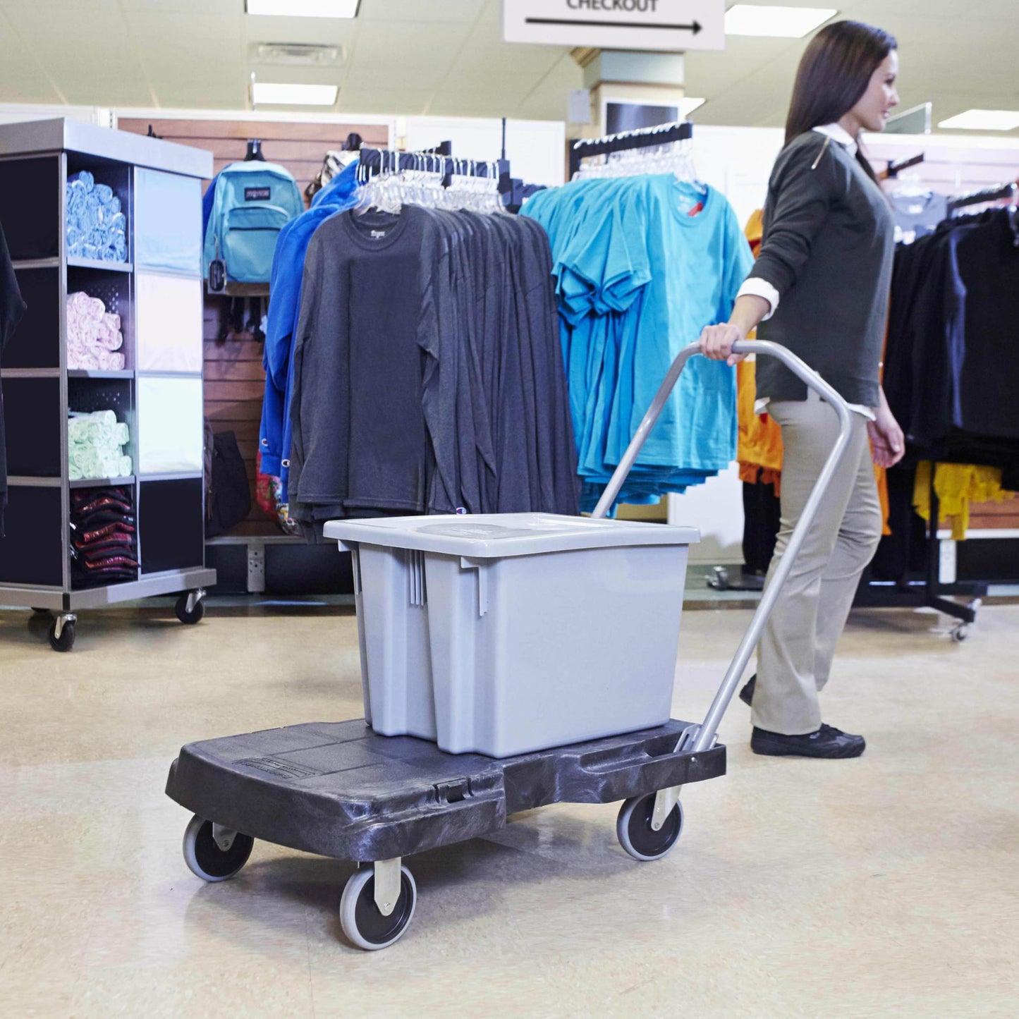 Rubbermaid Commercial Products Triple Trolley Folding Handle Dolly/Cart/Platform Truck with wheels, 500 lbs Capacity, for Moving/Warehouse/Office