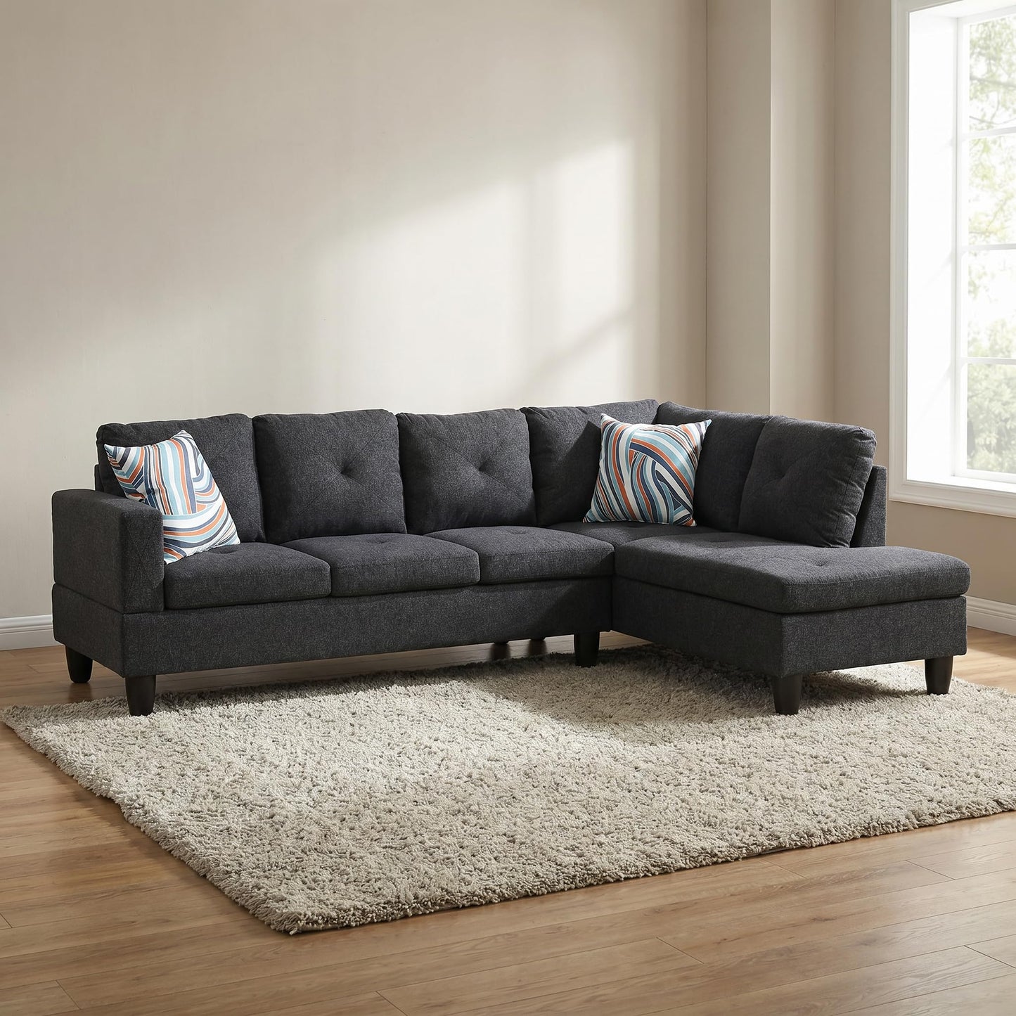 NicBex 97" L Shaped Couch Sectional Couches for Living Room, 2-Piece Linen Modular Sofa with Movable Chaise & Deep Seat for Apartment, Bedroom, Office, Black Grey