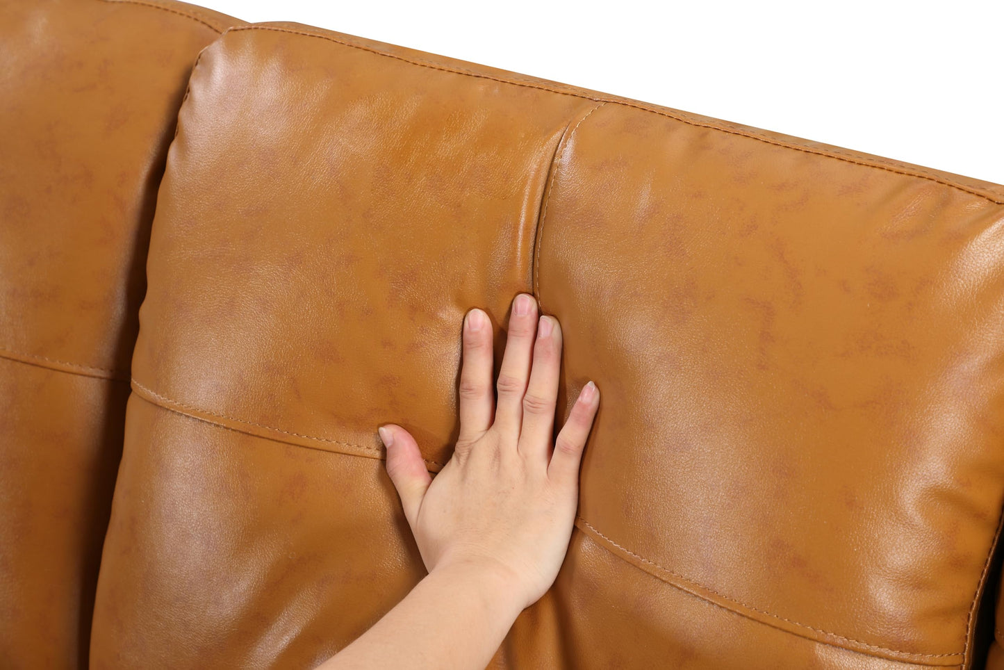 Favfurish 98" L Shaped Sectional Sofa Set with Storage Ottoman Reversible Back Cushion Cupholders,Faux Leather Upholstered Modular Couch for Living Room,Office,Home Furniture,Ginger