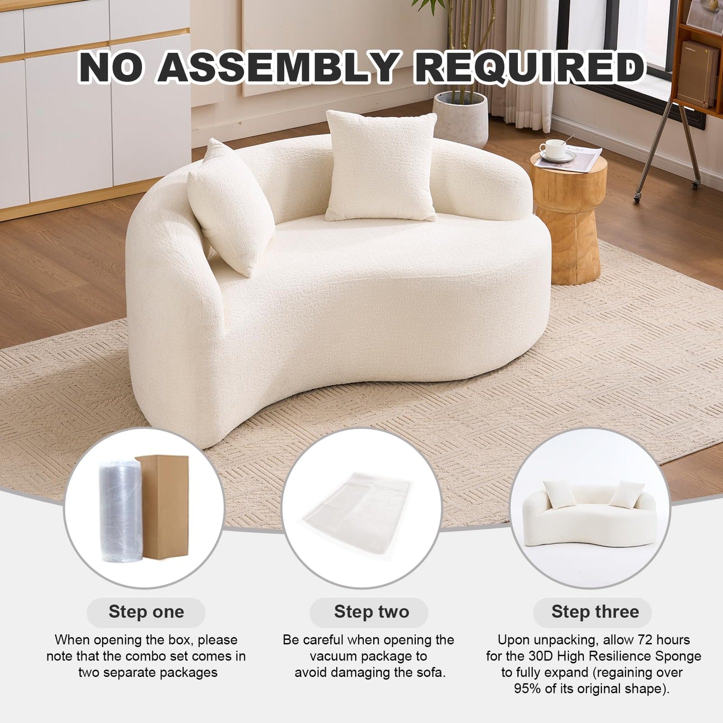 KEIKI S-Curved Loveseat Chenille Couches with 2 Pillows, Upholstered Luxury Plush Cloud Sectional Sofa for Living Room Apartment, Full Sponge Compression