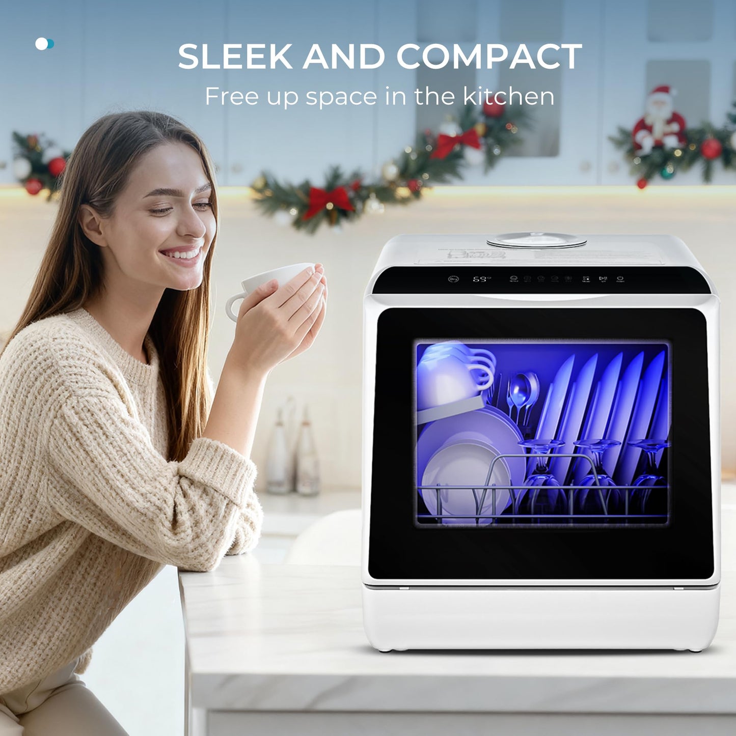 EUHOMY Countertop Dishwasher Portable with 6 Programs, 5L Built-in Water Tank for Apartments & RV, 167โ High-Temp, No Hookup Needed, Mini Dishwasher with Baby Care, Air Dry/Quick/ECO/Fruit/Normal Mode