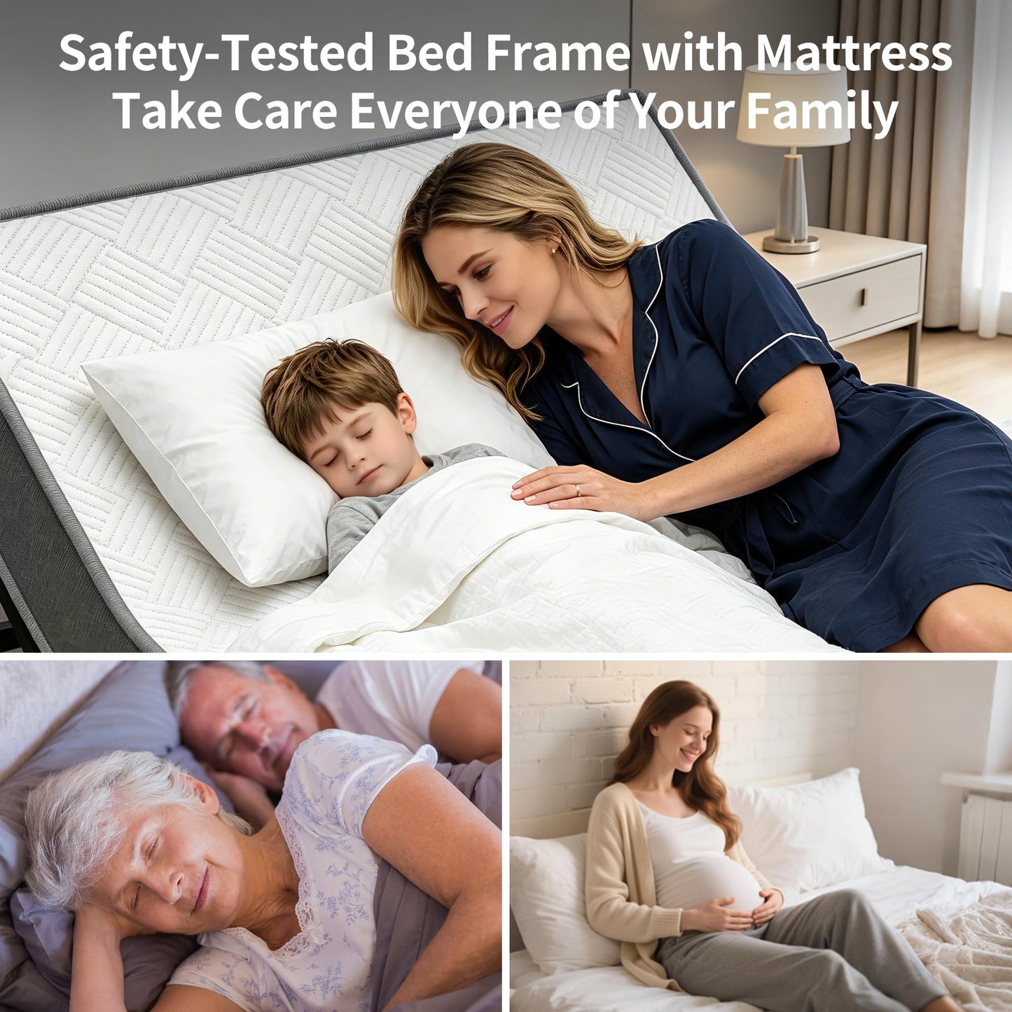 AESOROMO Full Size Adjustable Bed Frame Base with Mattress Electric Bed Simultaneous Head & Foot Incline Zero Gravity Aniti-Snore Adjustable Leg Heights 5 Inch Foam Mattress