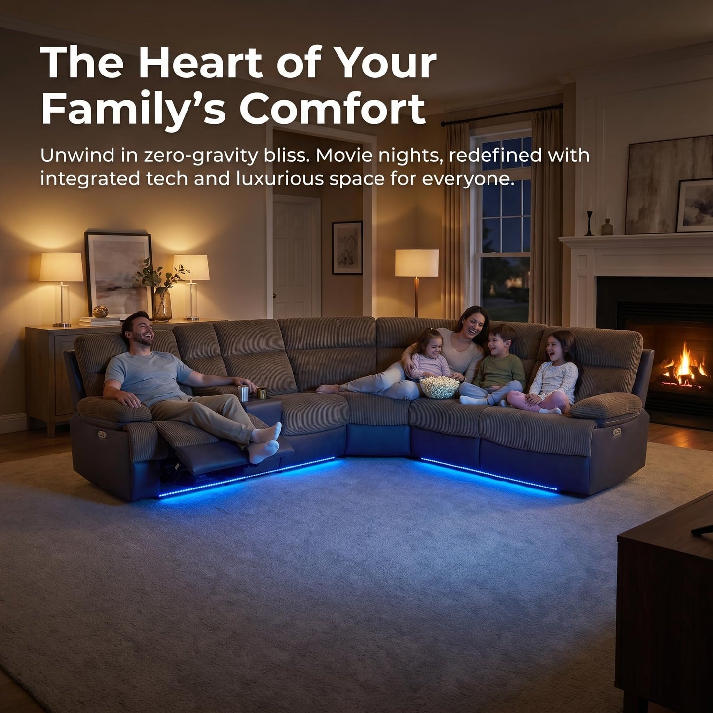 Trygoal Power Reclining Sectional Sofa Set, Modern L-Shaped Couch with Recliner, 4 Seat Power Reclining Sofa, Reclining Sectional Couches for Living Room, Home, Office, Corduroy, Brown
