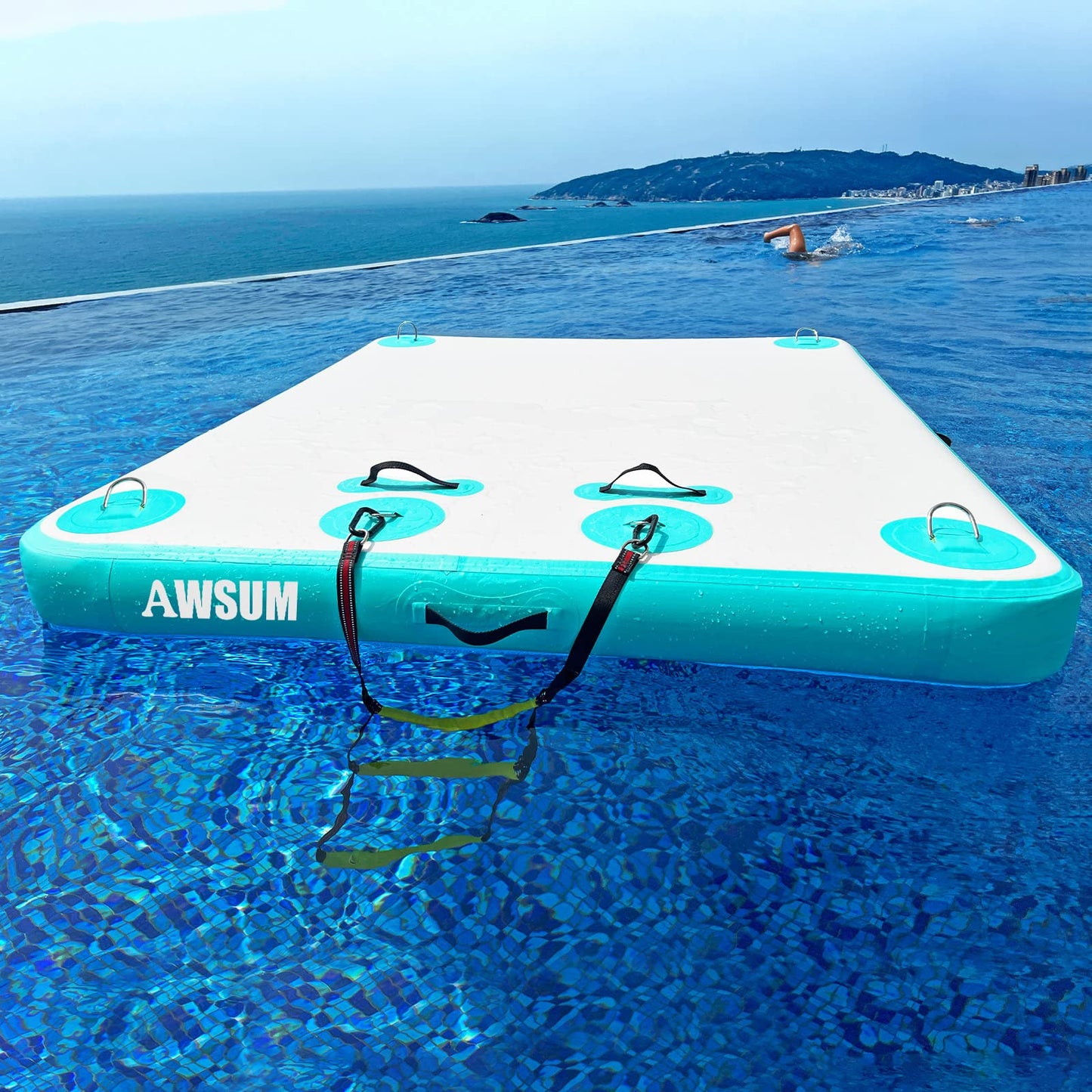 AWSUM Inflatable Floating Dock 8ft – Heavy Duty Floating Platform with Non-Slip Surface for Lake, Beach & Ocean, Inflatable Water Mat Island Raft