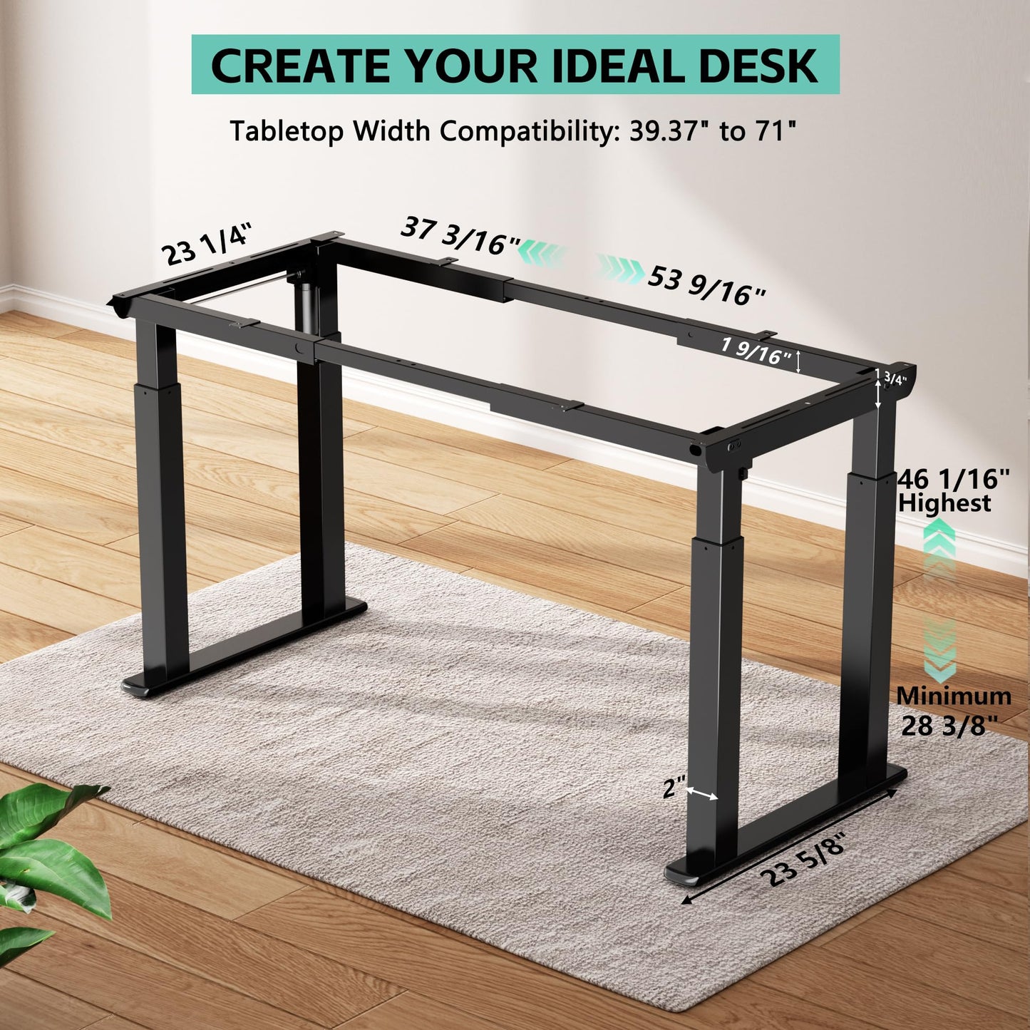 JWX 4-Leg Standing Desk Frame with Dual Motors, Electric Height Adjustable Desk Base, Heavy Duty 330 lbs Load, Fits Desktop 39″–79″, Anti-Collision, Memory Presets, Black Frame Only