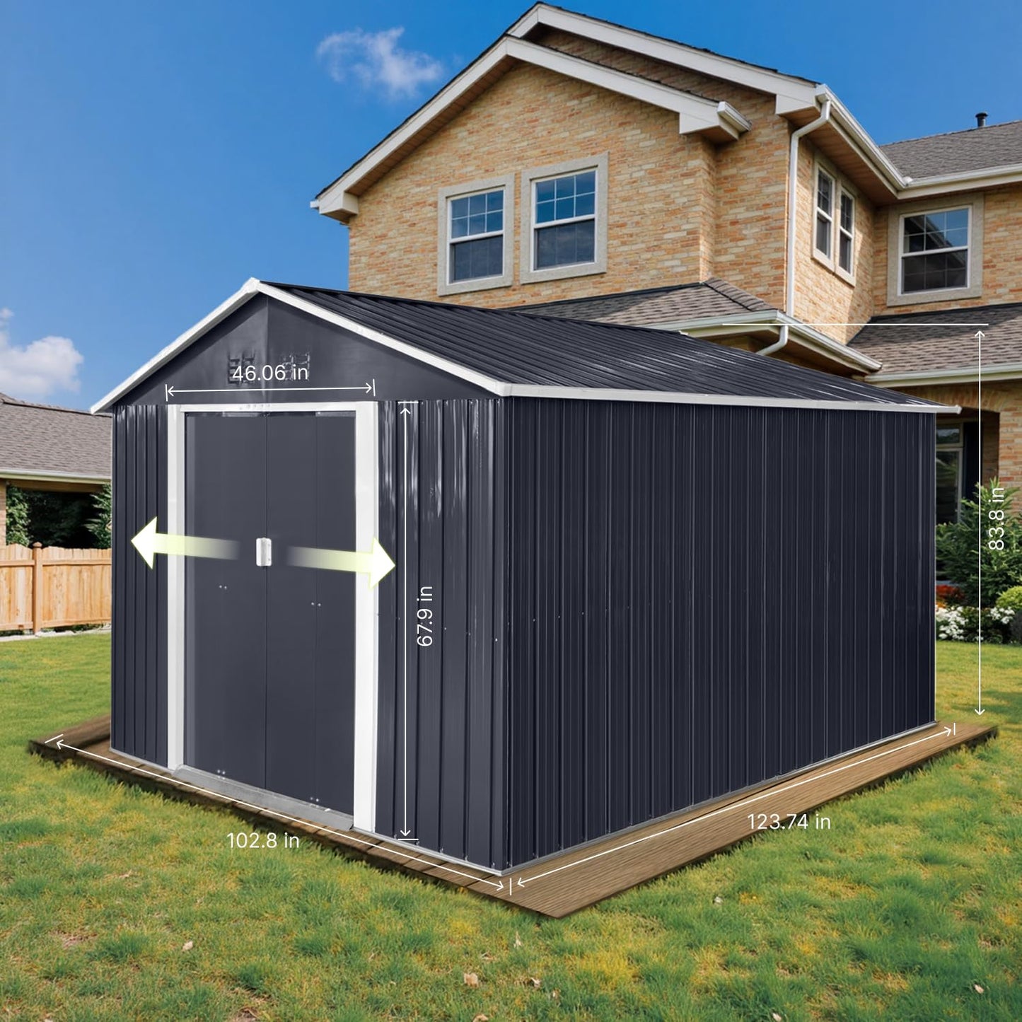 LINKHOO 9 x 10.6 Ft Outdoor Storage Shed, Heavy-Duty Metal Shed with Windows & Secure Lockable Doors, Ideal Storage Shed for Outdoor, Patio, Garden, and Backyard, Black