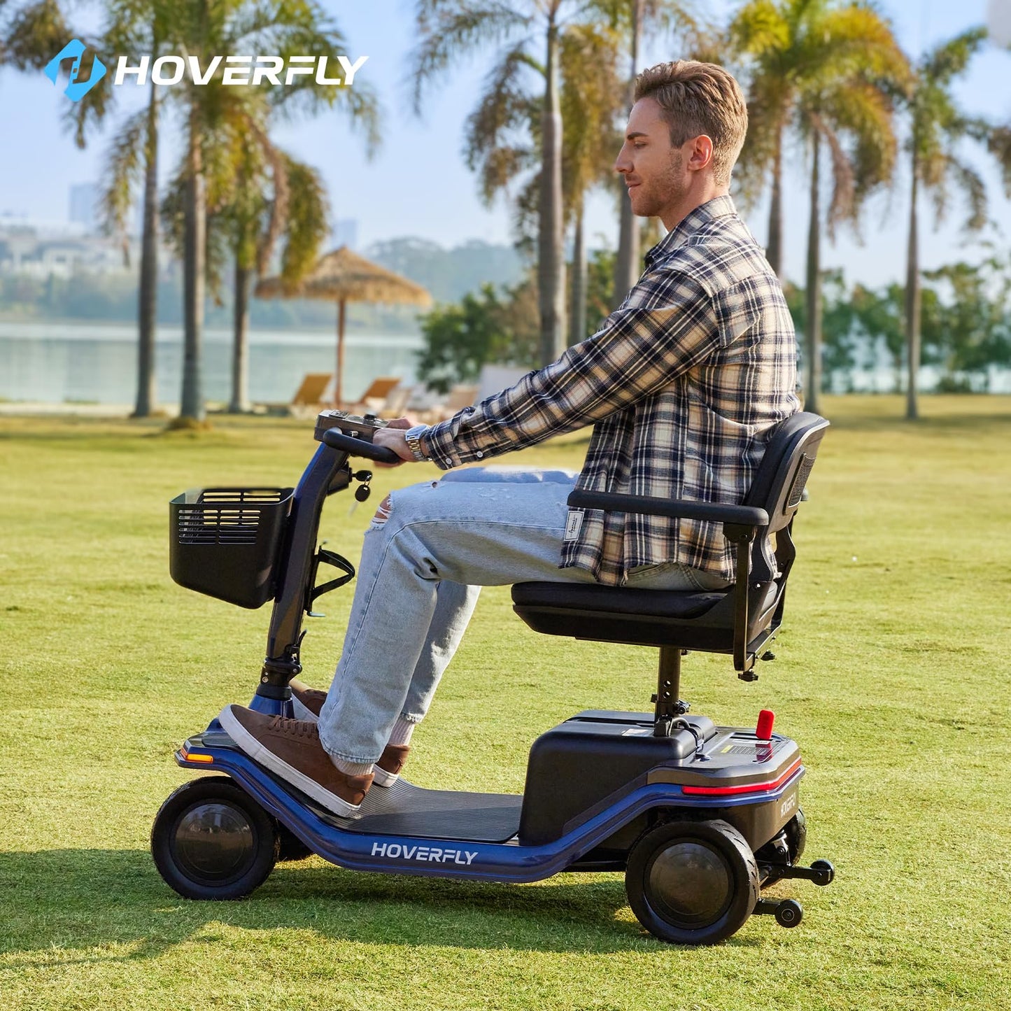 Hoverfly T5 Mobility Scooter for Seniors, Max 16.8-Mile Range & 5 mph, 3-Position Seat & Anti-slip Rear Wheel, Removed Battery & Quick Fold Design, Solid 9" Tire&330 lb Capacity, Ease of Assembly Blue