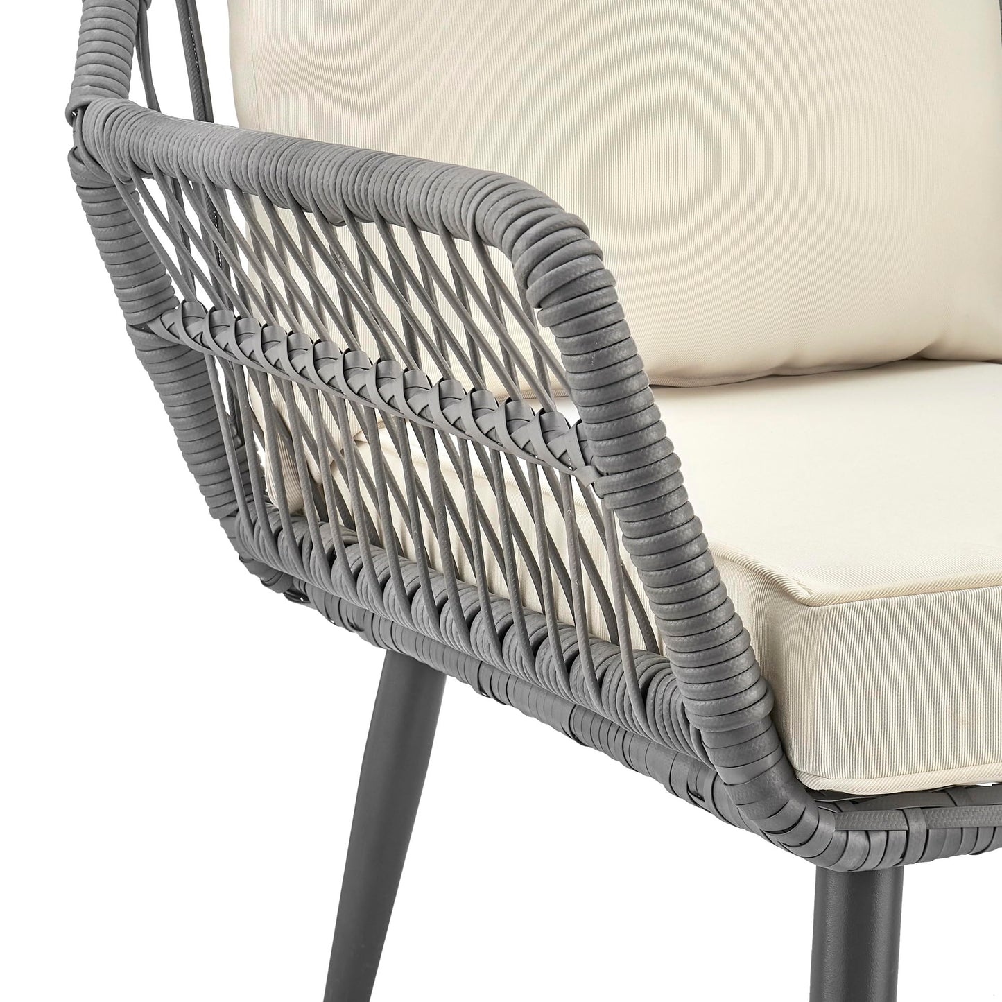 Manhattan Comfort Portofino 4-Piece Patio Conversation Set, Rope Wicker Design with Waterproof Cushions | Outdoor Furniture Includes 2 Armchairs, Loveseat & Coffee Table with Tempered Glass Top, Cream