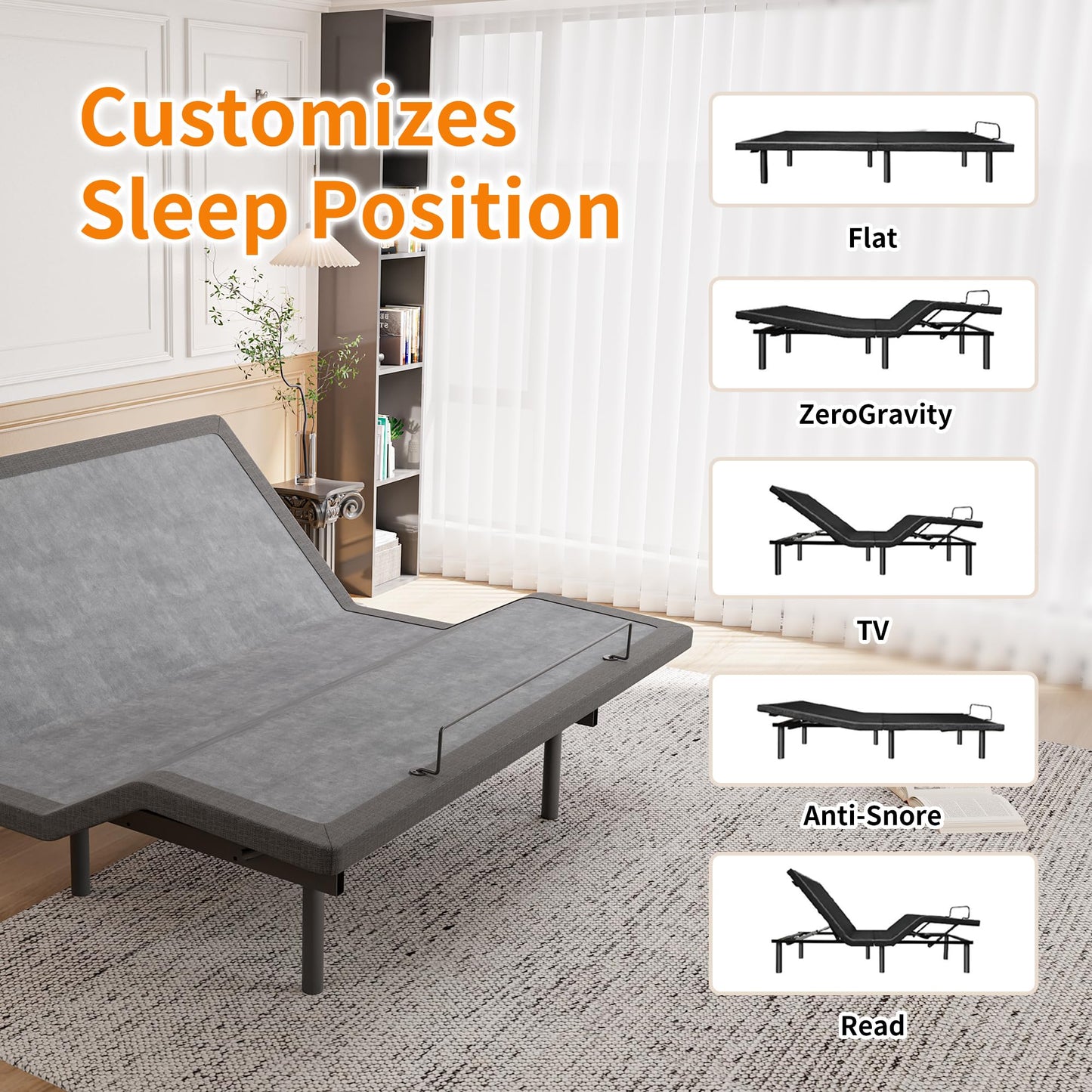 ESHINE 3100 Series Adjustable Bed Frame with 14 inch Ultra-Plush Black Mattress - Split King