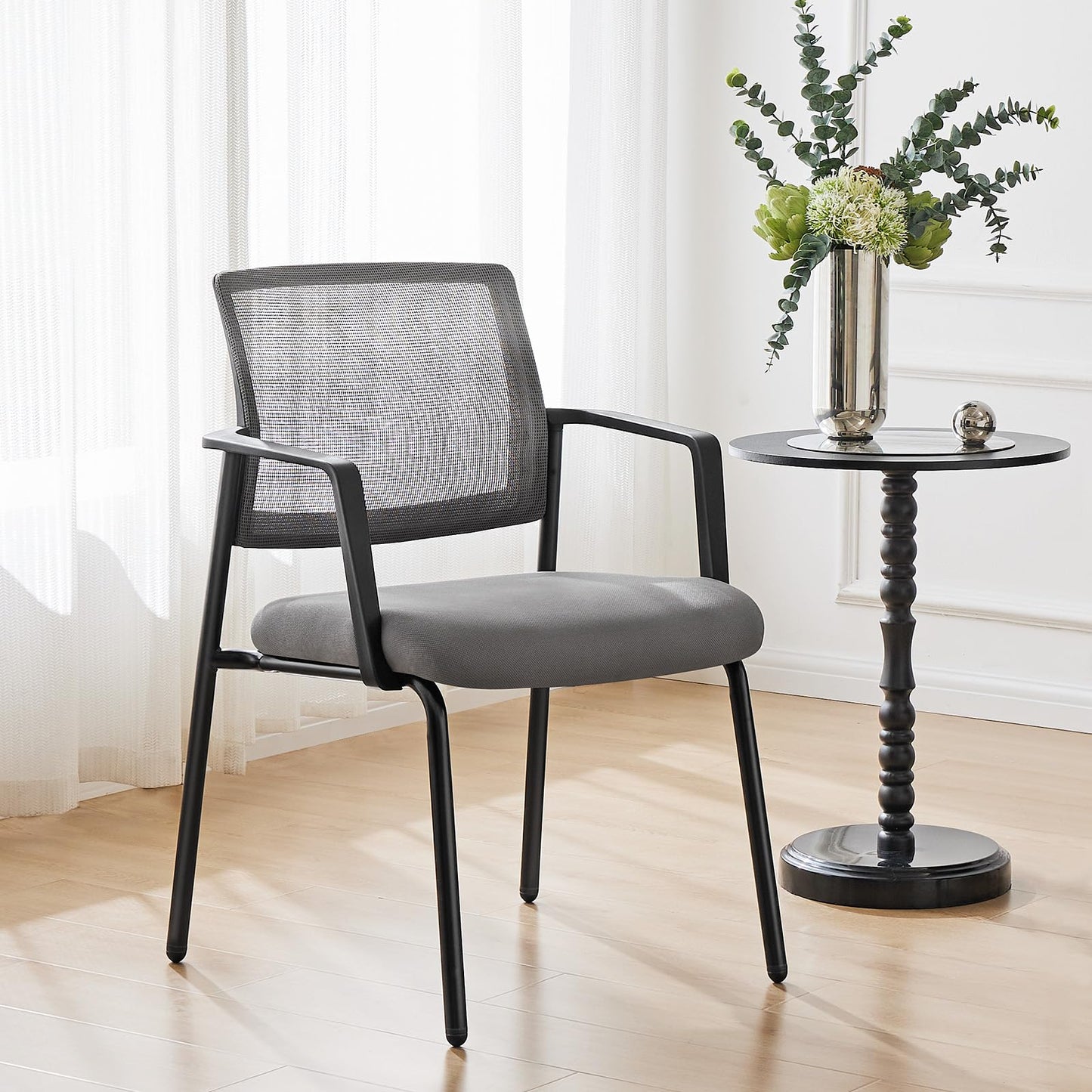 Sweetcrispy Stackable Mesh Guest Visitor Reception Chairs - Ergonomic Lumbar Support for Waiting Conference Meeting Room, Office School Lobby and Church, Space Saving, 4 Pack, Grey