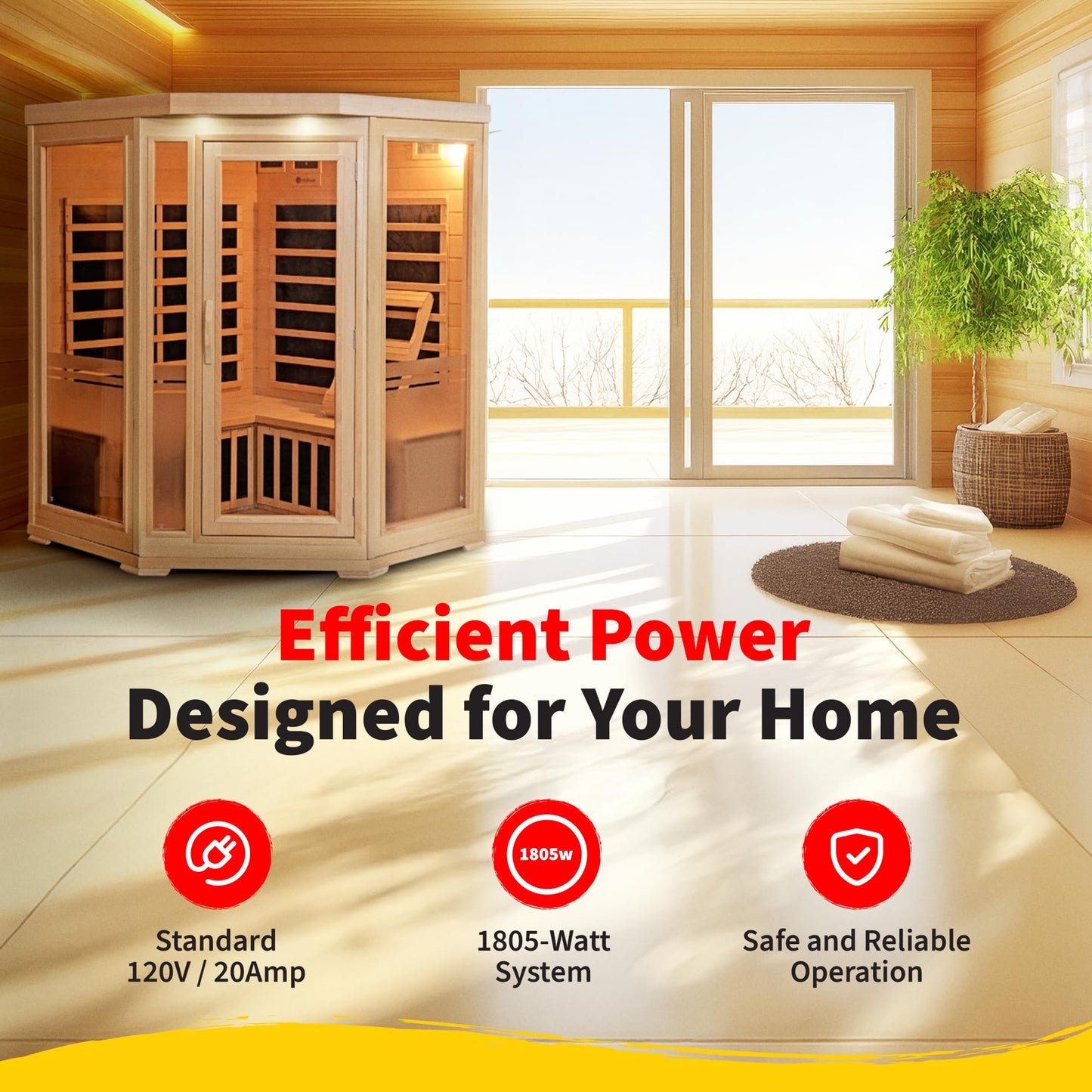 Heat Wave Sonoma 3 Person Corner Infrared Wood Sauna for Home - Thick Hemlock Interior with Chromotherapy Light & 7 Carbon Infrared Heaters for Energy-Efficient, Low EMF Infrared Sauna Relaxation