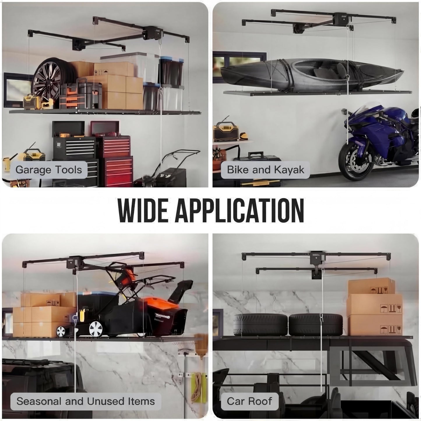 GarveeTech 4x8 ft Overhead Garage Storage Rack 800 Lbs Weight Capacity, Adjustable Heavy Duty Hanging Garage Ceiling Storage Rack System