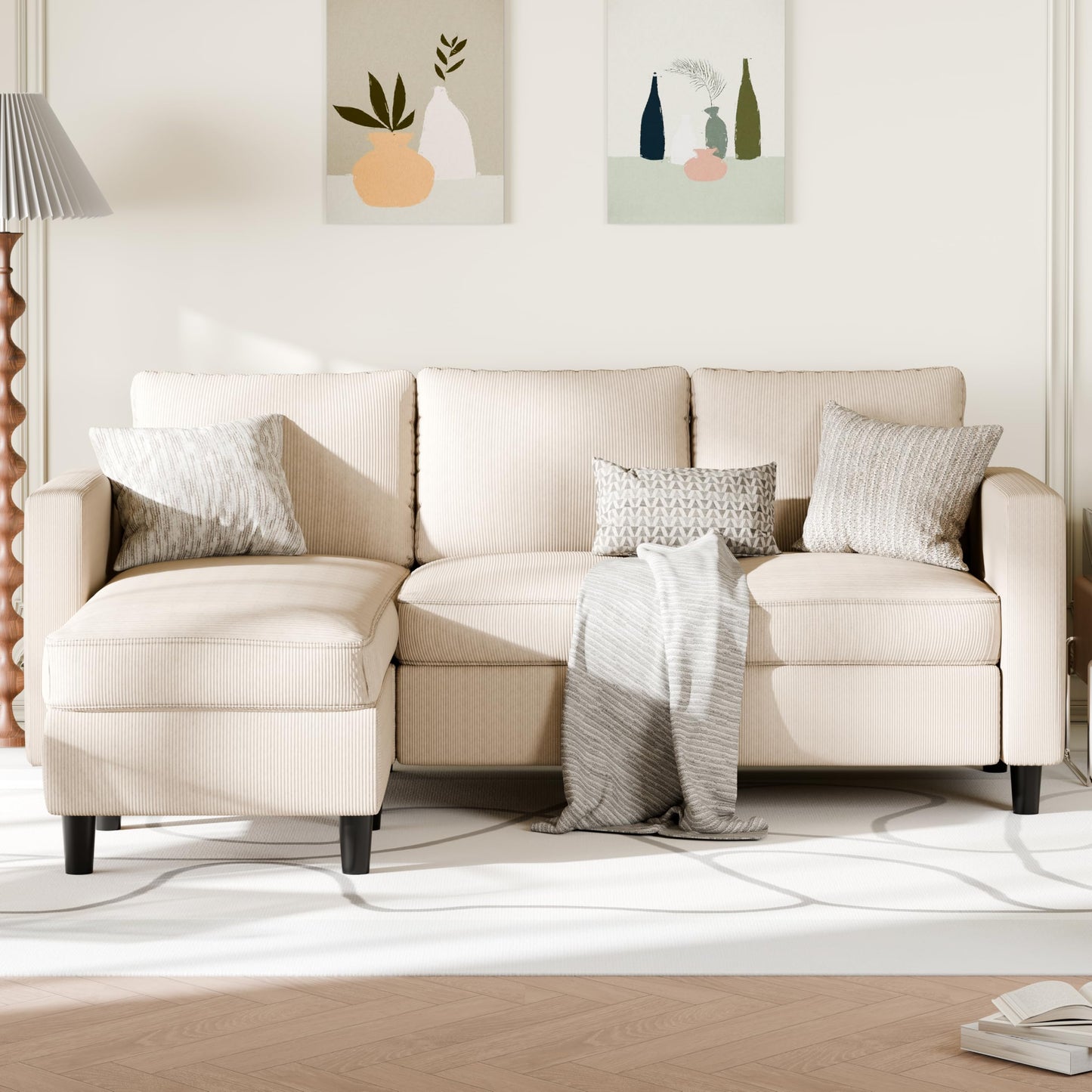 SUNLEI 73.6" Modular Sectional Sofa, Comfy Cloud Couch with Movable Ottoman Deep Seat L Shaped Modular Sofa, Sectional Couches for Living Room and Apartment, Khaki