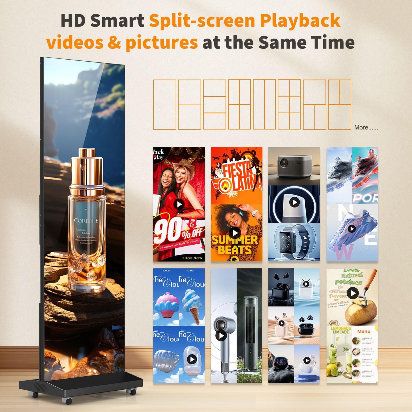 80" LED Digital Signage Display with Flight Case, P1.86 Foldable Spliceable LED Poster Screen Kiosk with Content Management System, WiFi/USB/HDMI for Events, Rentals & Commercial Use (Black, 1 Panel)