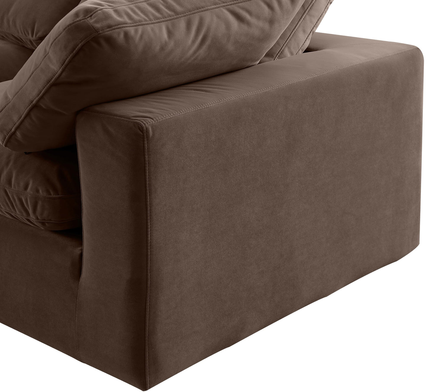 Meridian Furniture 189Brown-Corner Comfy Collection Modern | Contemporary Velvet Upholstered Corner Chair, Soft Brown Velvet, Down Feather Cushions, 40" W x 40" D x 34.5" H, Brown
