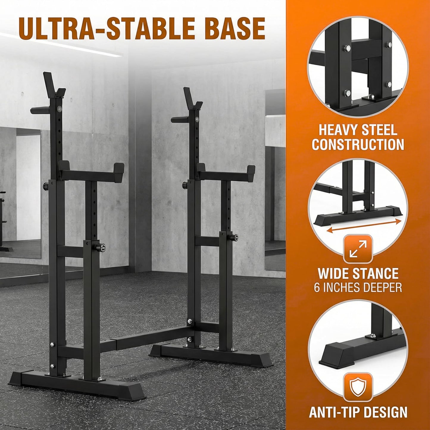 BARWING 49IN Adjustable Squat Rack Stand,770LBS Barbell Rack For Bench Press,Weight Bench Rack,Muti-functional Barbell Stand For Bench Press,Weight Lifting Easy to Assemble
