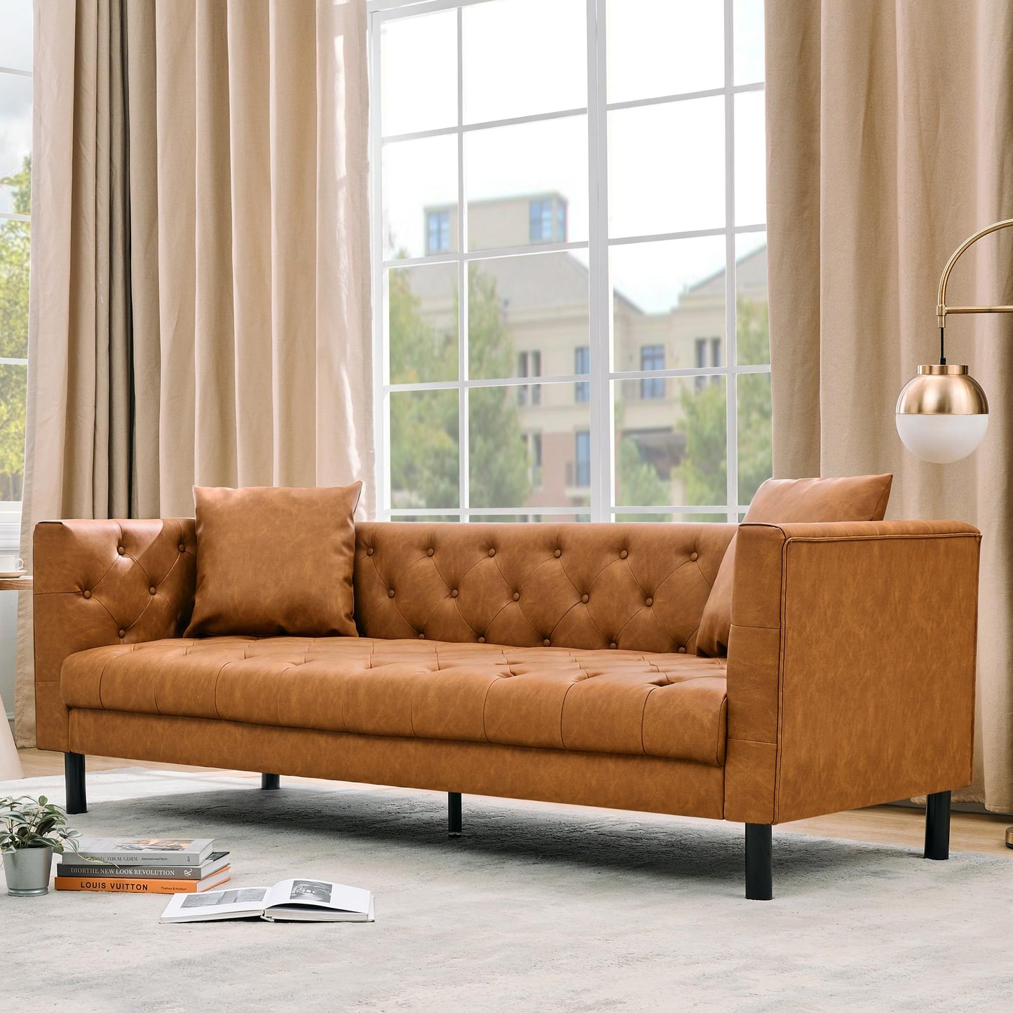 GarveeTech Modern Leather Sofa 81", Chesterfield Style 3 Seater Couch with Deep Seat, Hand-Tufted Button Quilting, Vintage Couch for Living Room, Apartment, Office