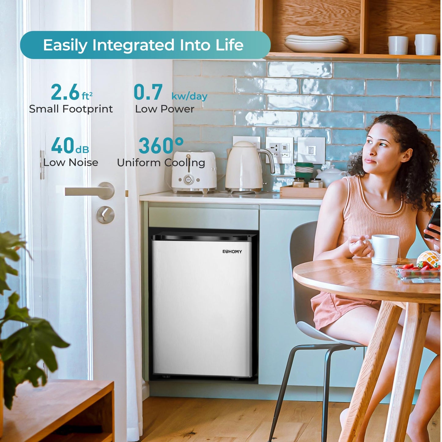 EUHOMY 2.1 Cubic Feet Freezer, Single Door Compact Mini Freezer with Reversible Stainless Steel Door, Removable Shelves, Small freezer for Home/Dorms/Apartment/Office, New Silver