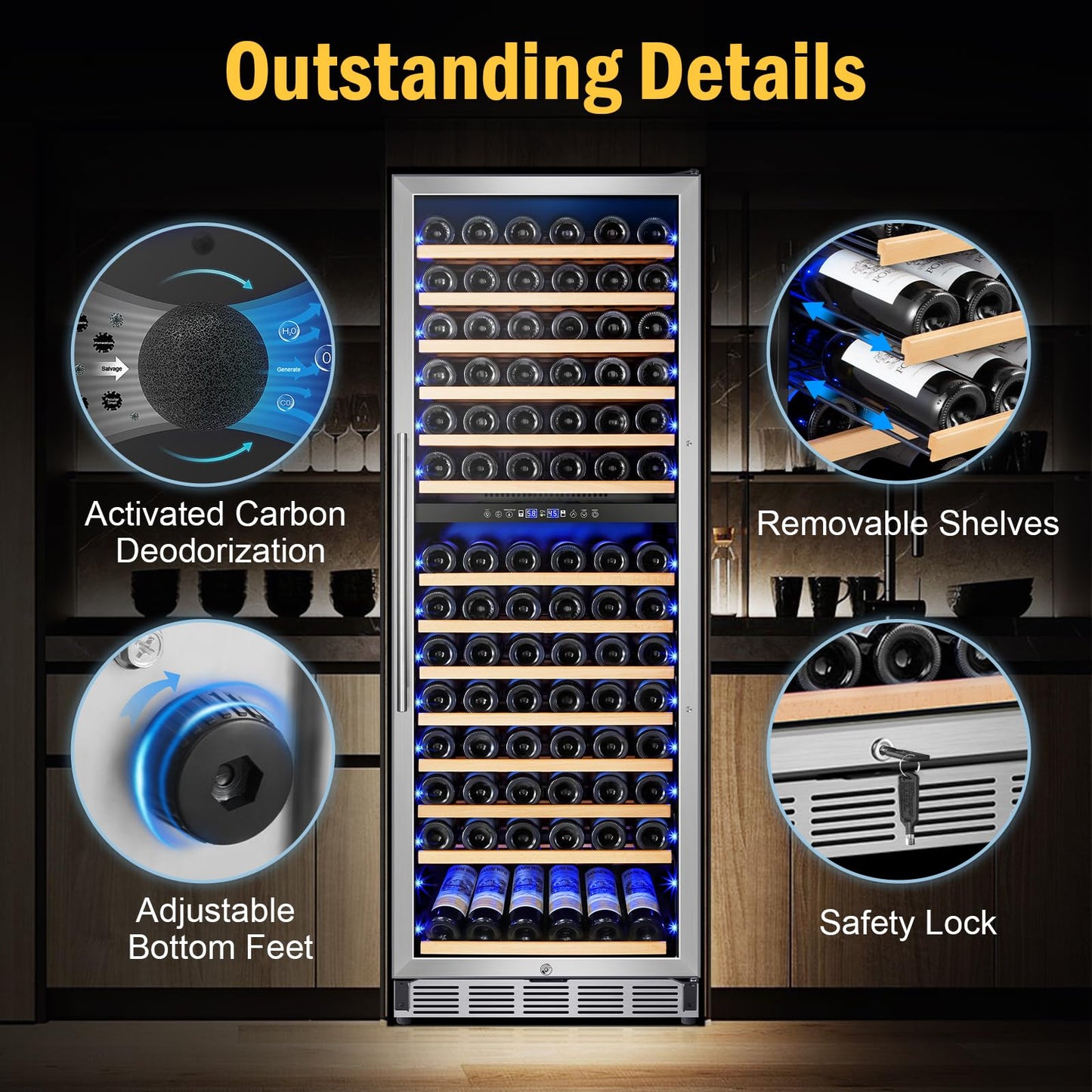FoMup Wine Cooler Refrigerator 24 Inch, 180 Bottles Large Wine Fridge Dual Zones, Tall Freestanding/Built-in Wine Cellar Professional with Reversible Door Sliding Rail Shelves