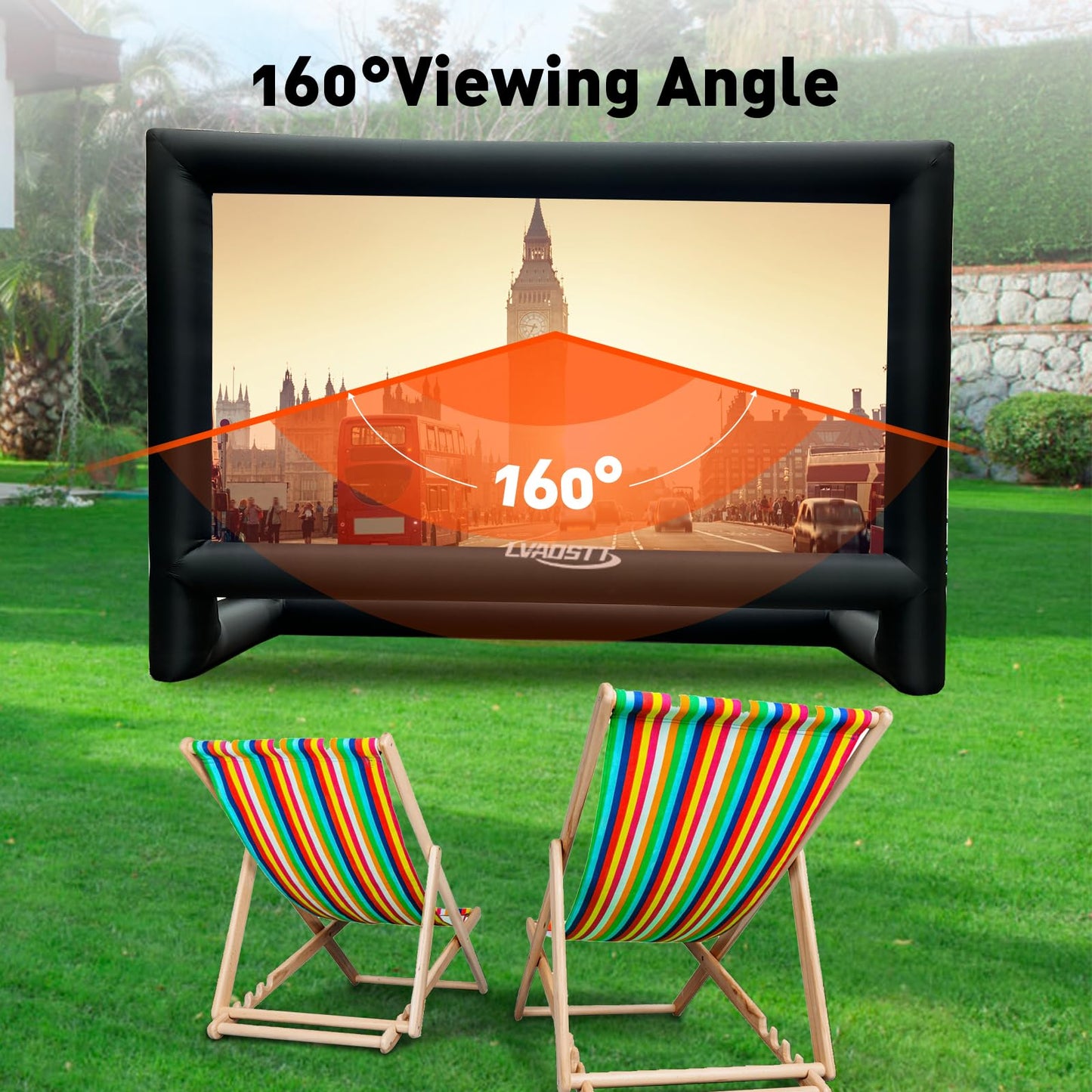 Inflatable Projector Screen, 24FT Blow Up Movie Screen Outdoor Projector, Easy Set Up One-Piece Design Front & Rear Projection with Air Blower for Outside Backyard Family Movie Night Pool Party