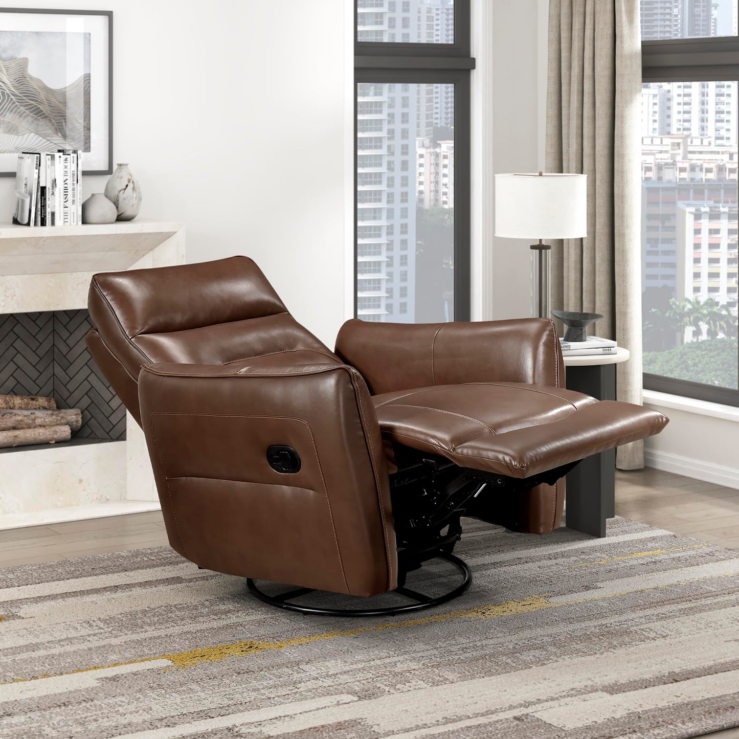 Lexicon Swivel Glider Reclining Chair, Top Grain Leather Match Manual Recliner, Comfy Nursery Glider Recliner, Swivel Reclining Chair for Living Room/Office/Bedroom/Apartment, Toffee Brown