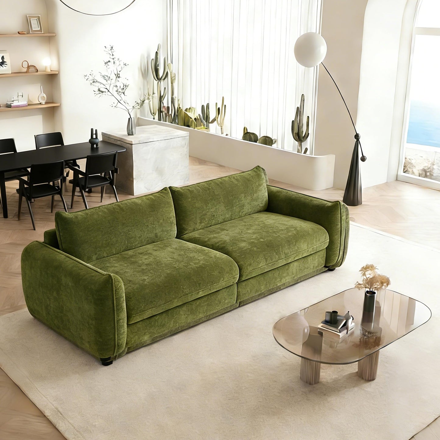 KISLOT 89" Cloud Loveseat Sofa,Chenille Fabric Couch with 3 Deep Seater, Modern Love Seat,Comfy Thick Cushion,Upholstered Sofa Couch for Living Room Bedroom Apartment,Moss Green