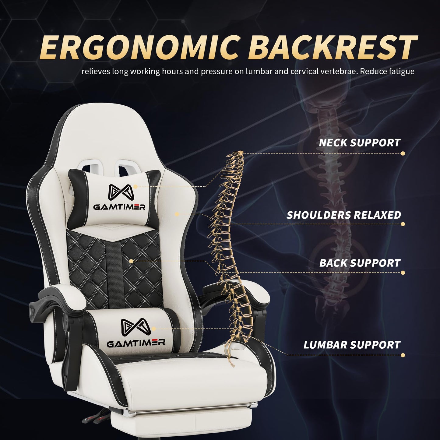 Gaming Chair, 400 lbs Adult Chair, High Back Computer Chair with Footrest and Linked Armrests, Office Video Game Chair with Lumbar Support (White)