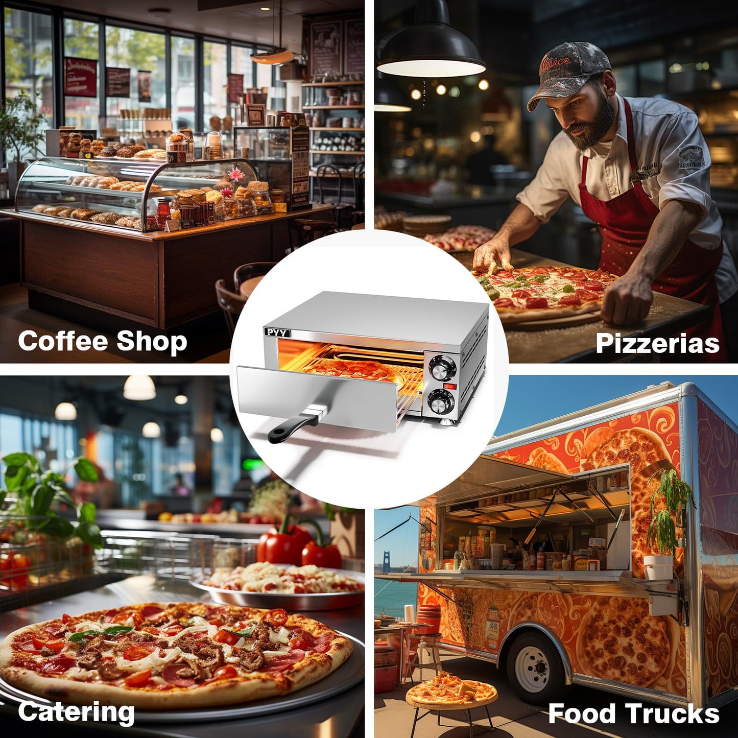 PYY Pizza Oven Indoor Electric Countertop Commercial Pizza maker with Crumb Tray Stainless Steel Pizza Cooker Machine for Home